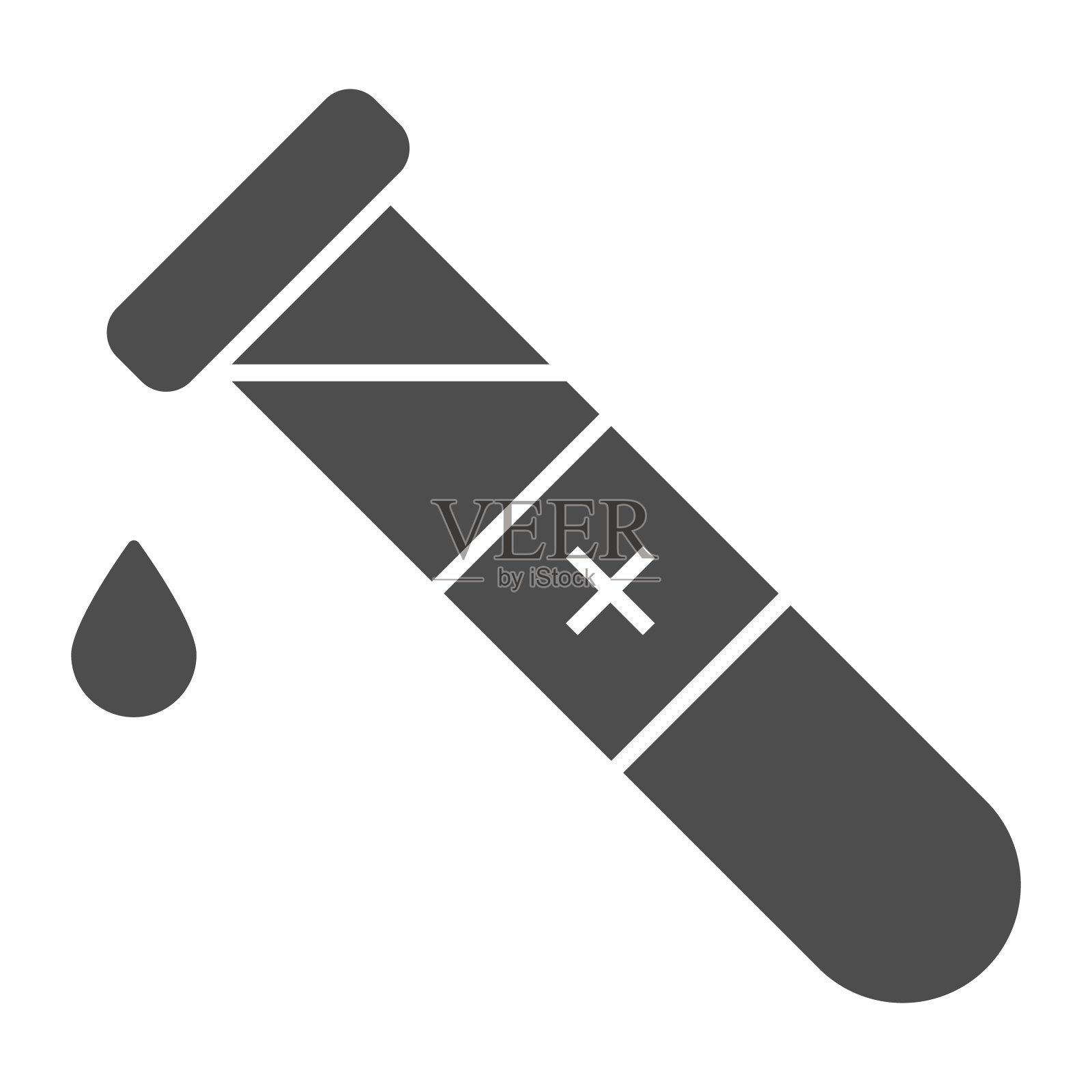 血液在试管固体图标，医学测试概念，液体在实验室烧杯标志上的白色背景，试管与下降图标在象形风格的移动，网页设计。矢量图形。插画图片素材