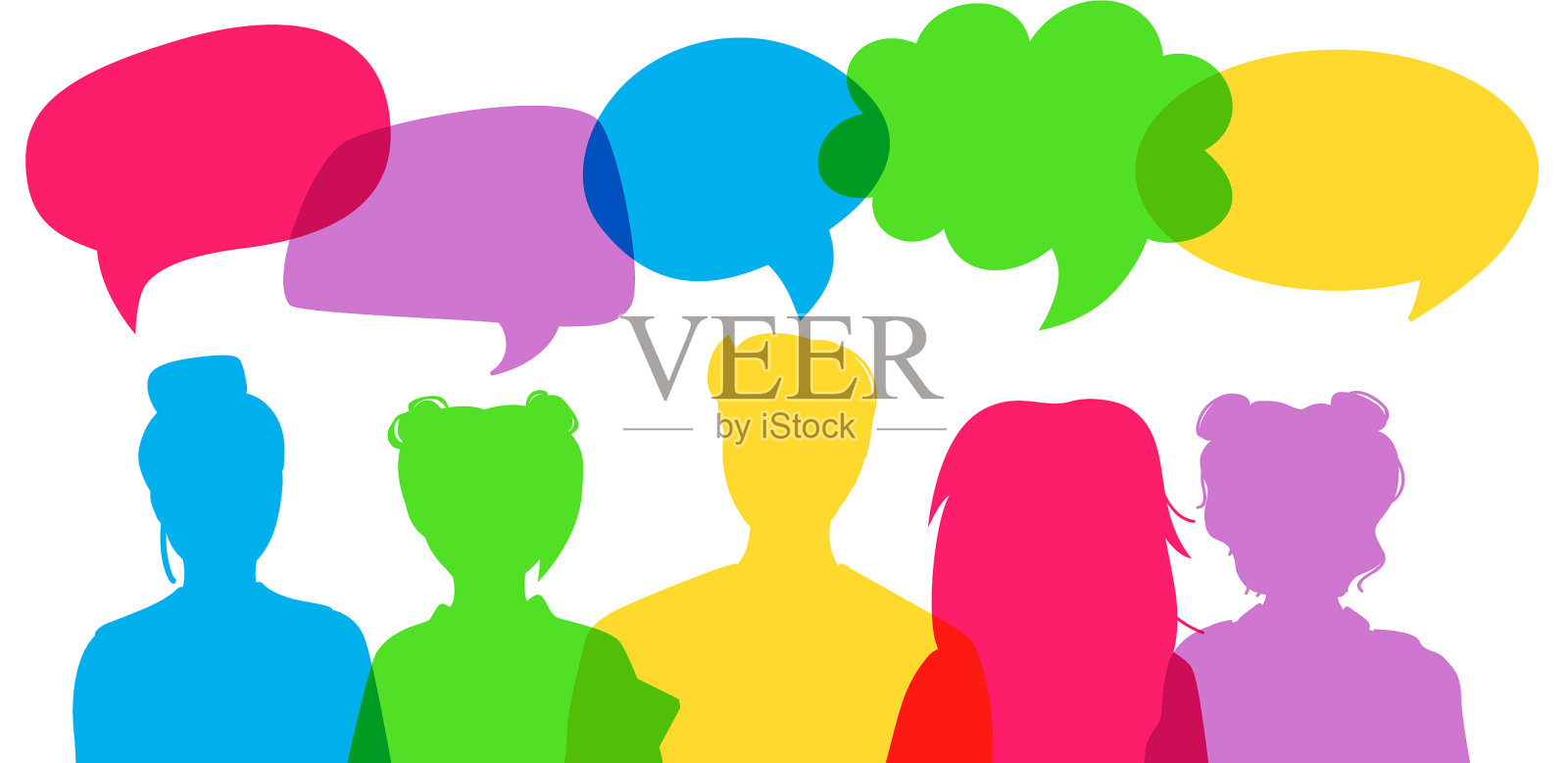 人们五彩缤纷的覆盖语音泡泡设计元素图片