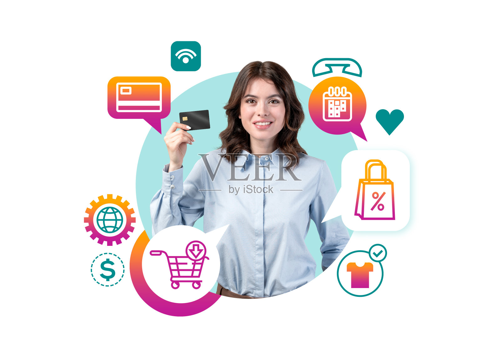 拿着笔记本的女人，互联网图标照片摄影图片