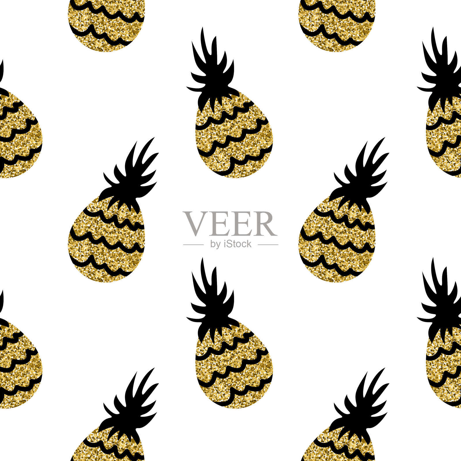 金灿灿的菠萝无缝图案插画图片素材