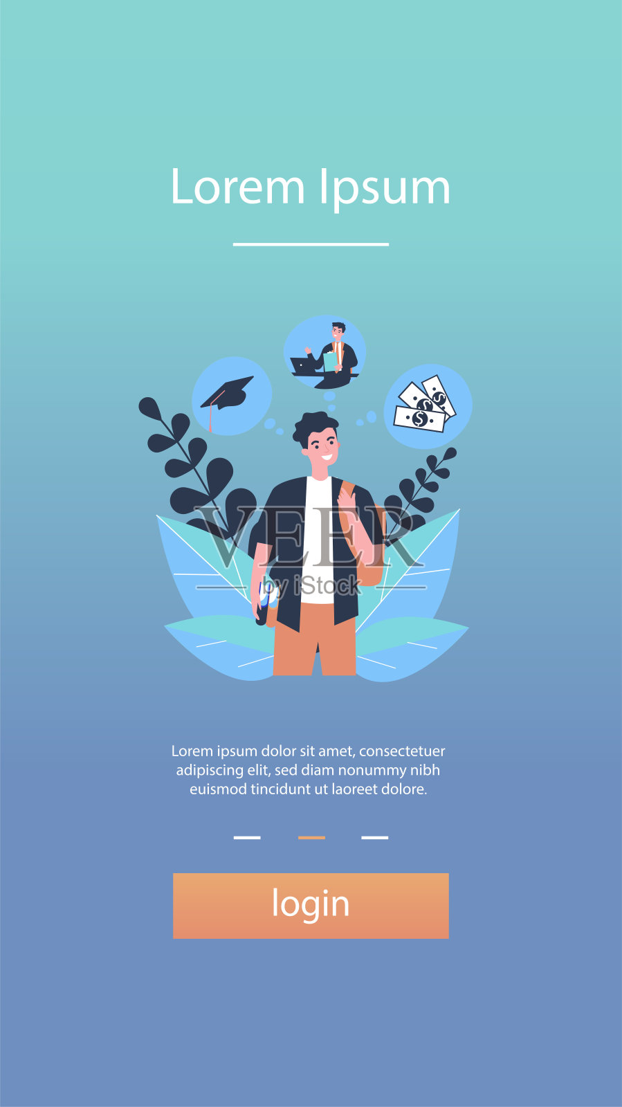 快乐的年轻人想着未来的机会插画图片素材