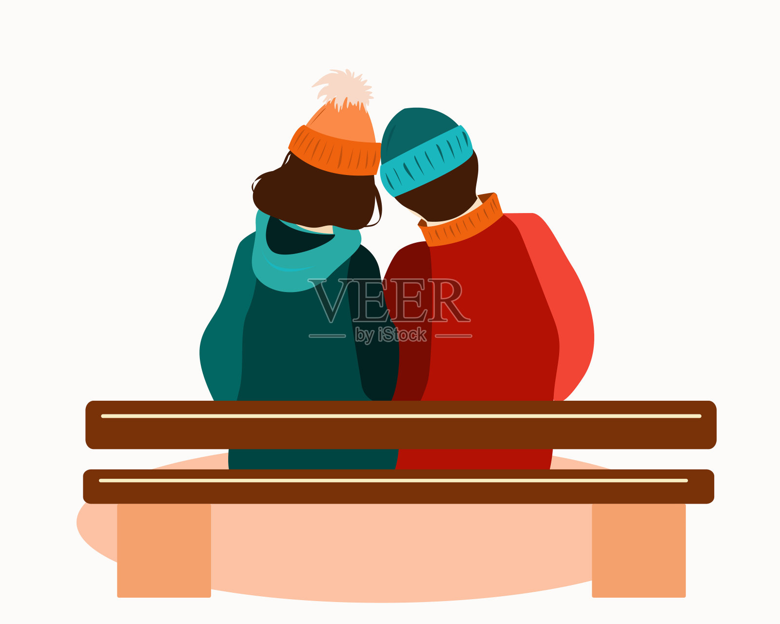 情侣坐在长椅上插画图片素材