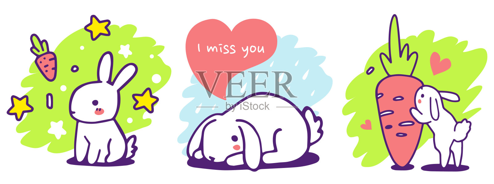 矢量集插图与白色背景与胡萝卜和文字白兔。设计元素图片