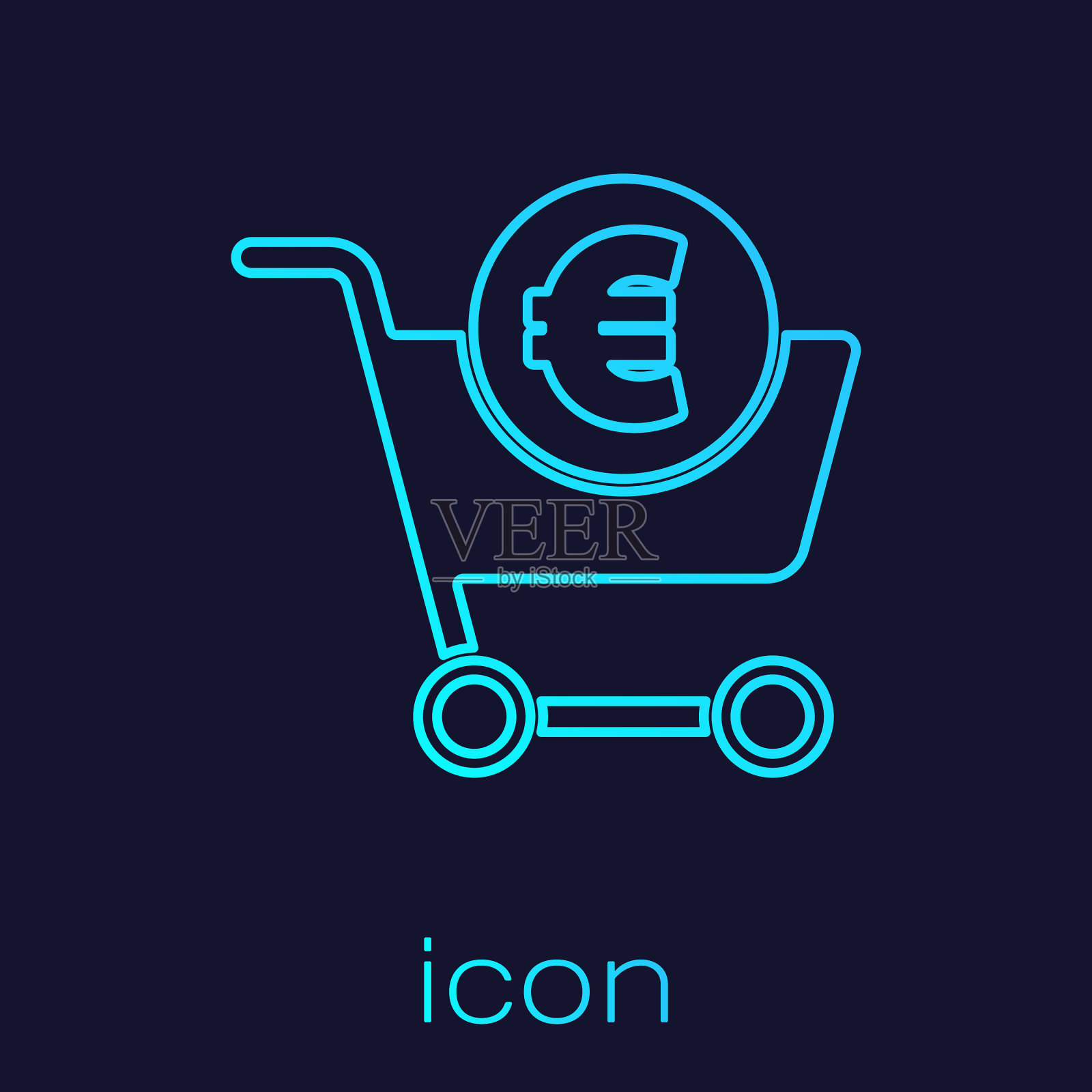 绿松石线购物车和欧元符号图标图标素材