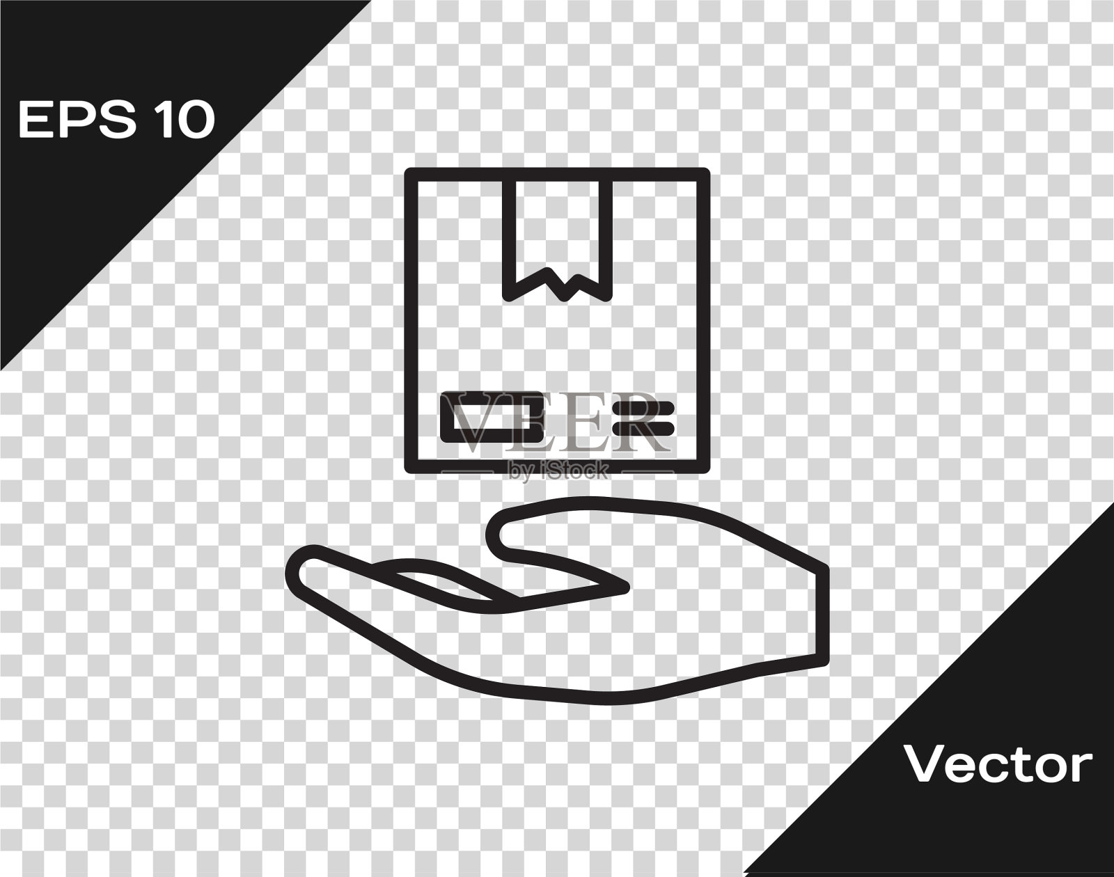 黑线交付手与纸板箱图标插画图片素材