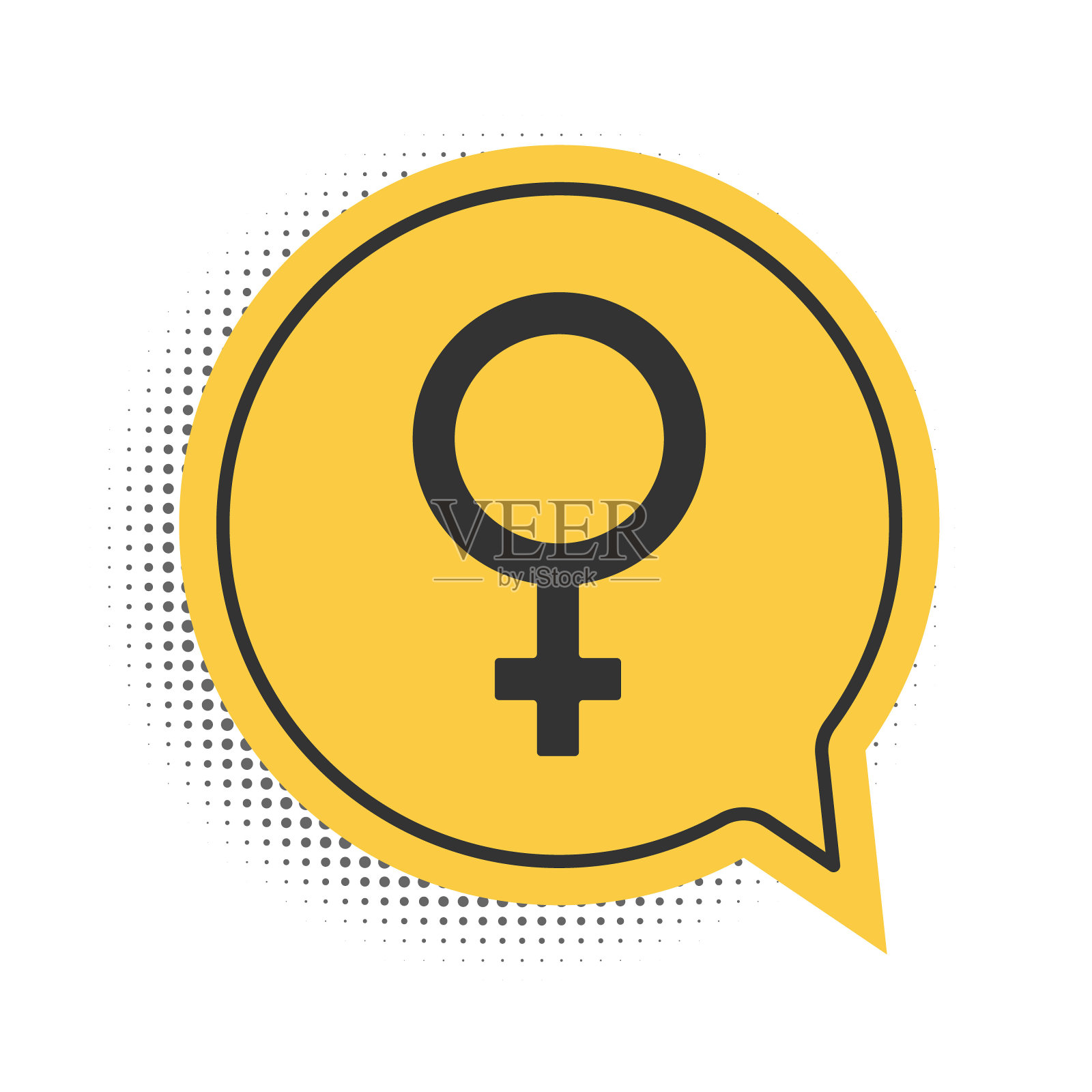 黑人女性性别符号图标孤立在白色背景上。金星象征。女性象征象征女性有机体或女性的符号黄色语音气泡符号。向量插画图片素材