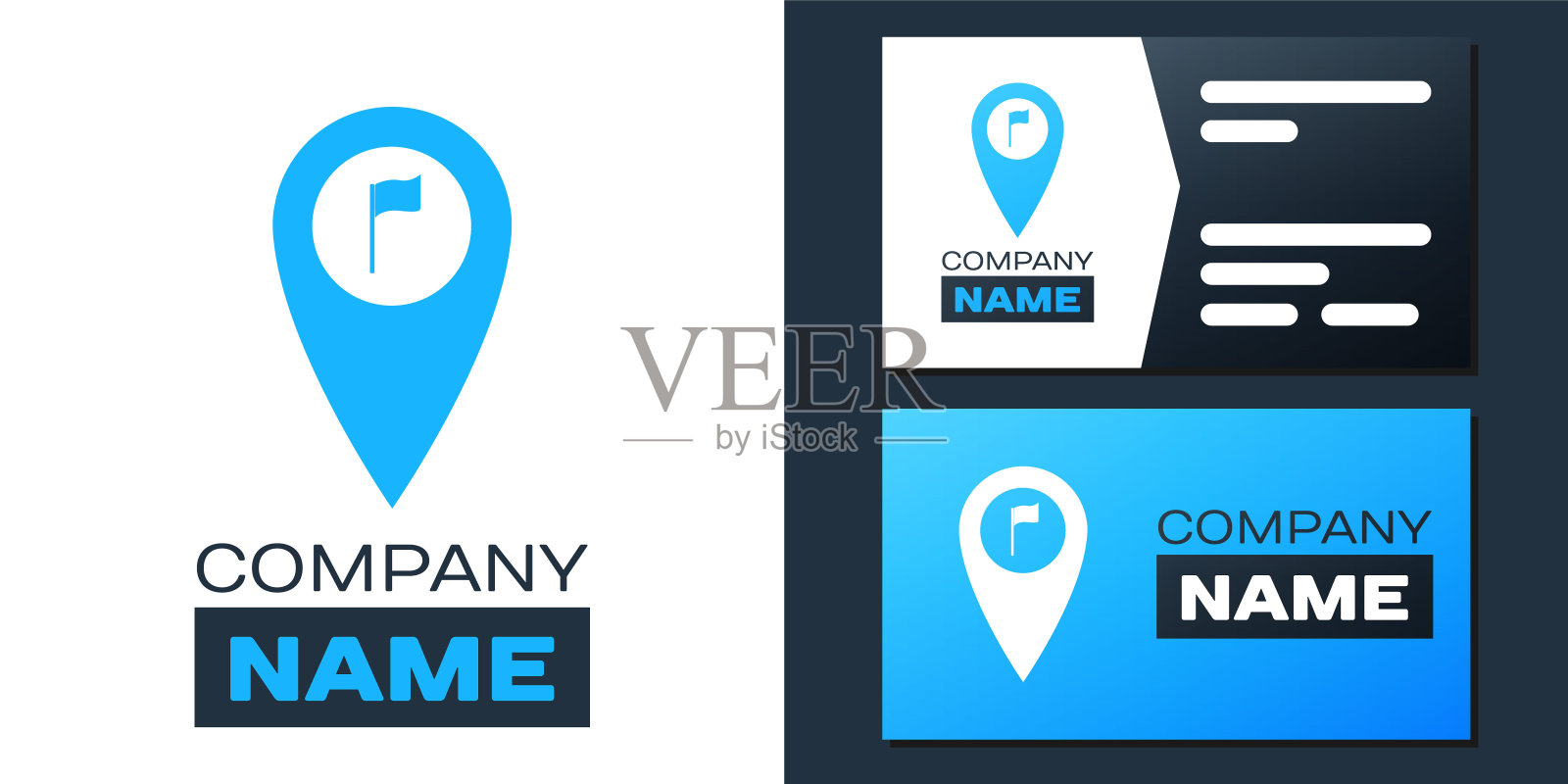 标志类型地图指针与高尔夫旗帜图标隔离在白色背景上。位置标记符号。标志设计模板元素。向量插画图片素材