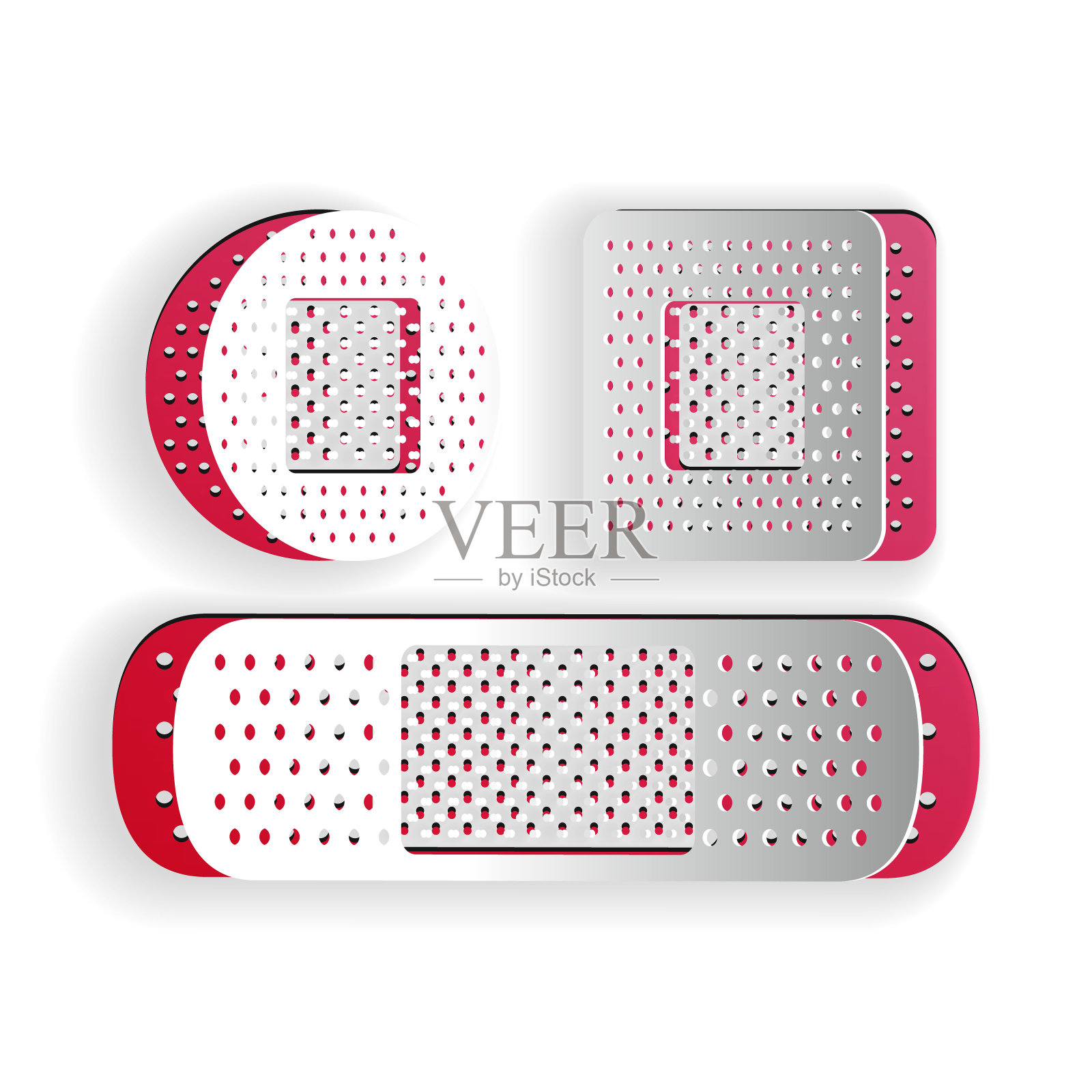 纸割伤设置绷带石膏图标孤立在白色背景。医用石膏，粘性绷带，柔性织物绷带。纸艺术风格。向量插画图片素材