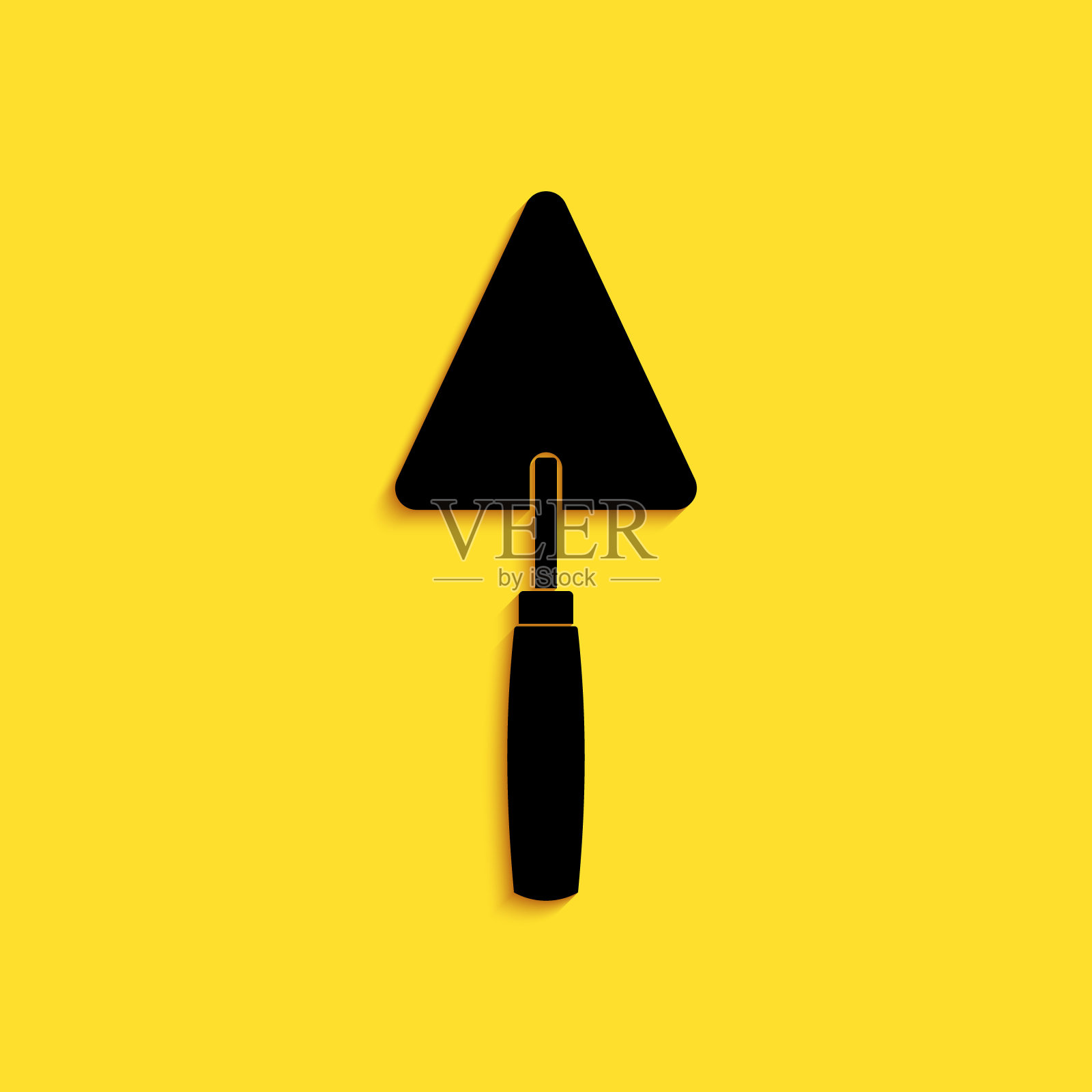 黑色铲子图标隔离在黄色背景上。长阴影风格。向量插画图片素材