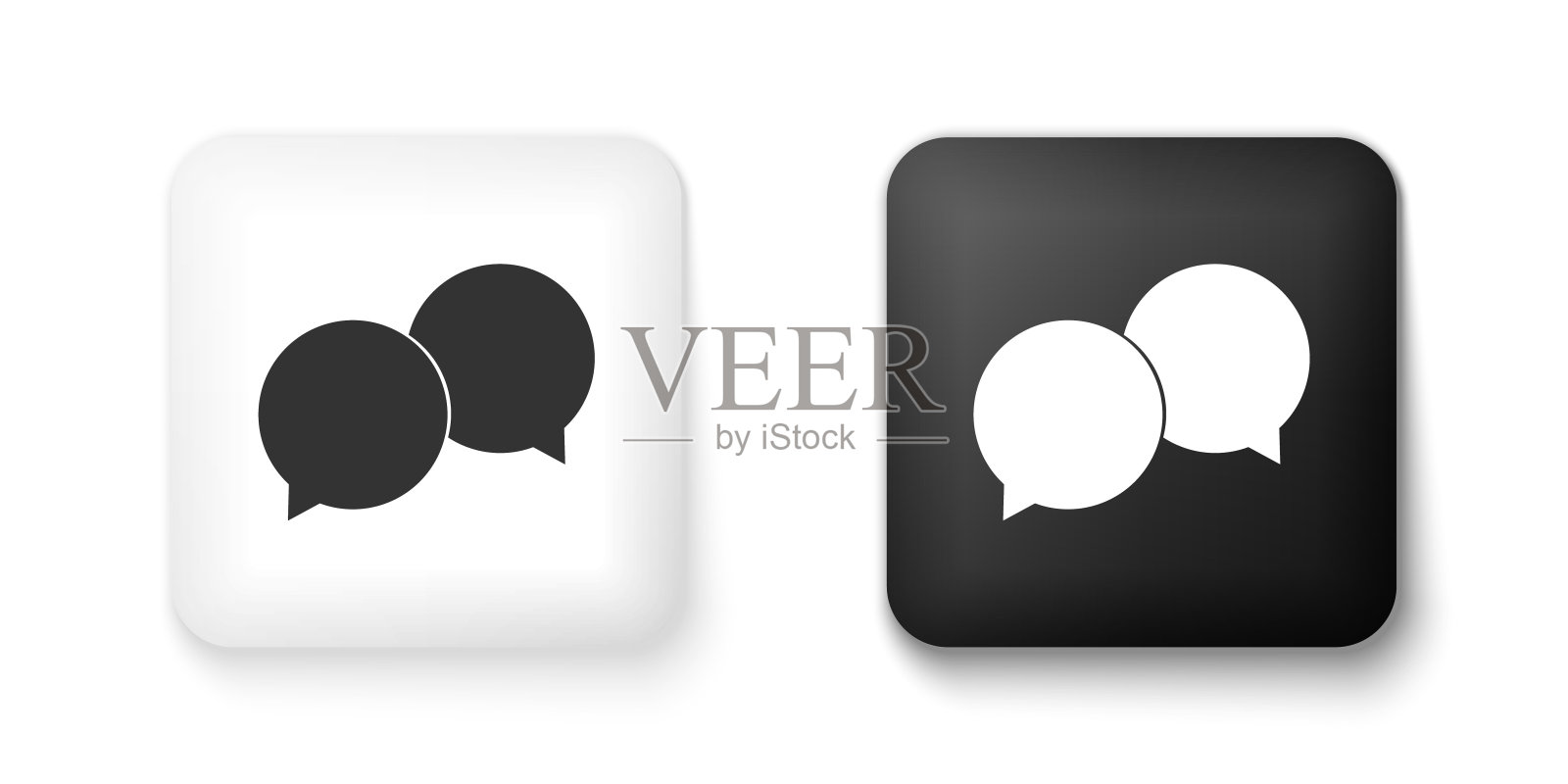 黑白空白语音气泡图标孤立在白色背景。方形按钮。向量图标素材