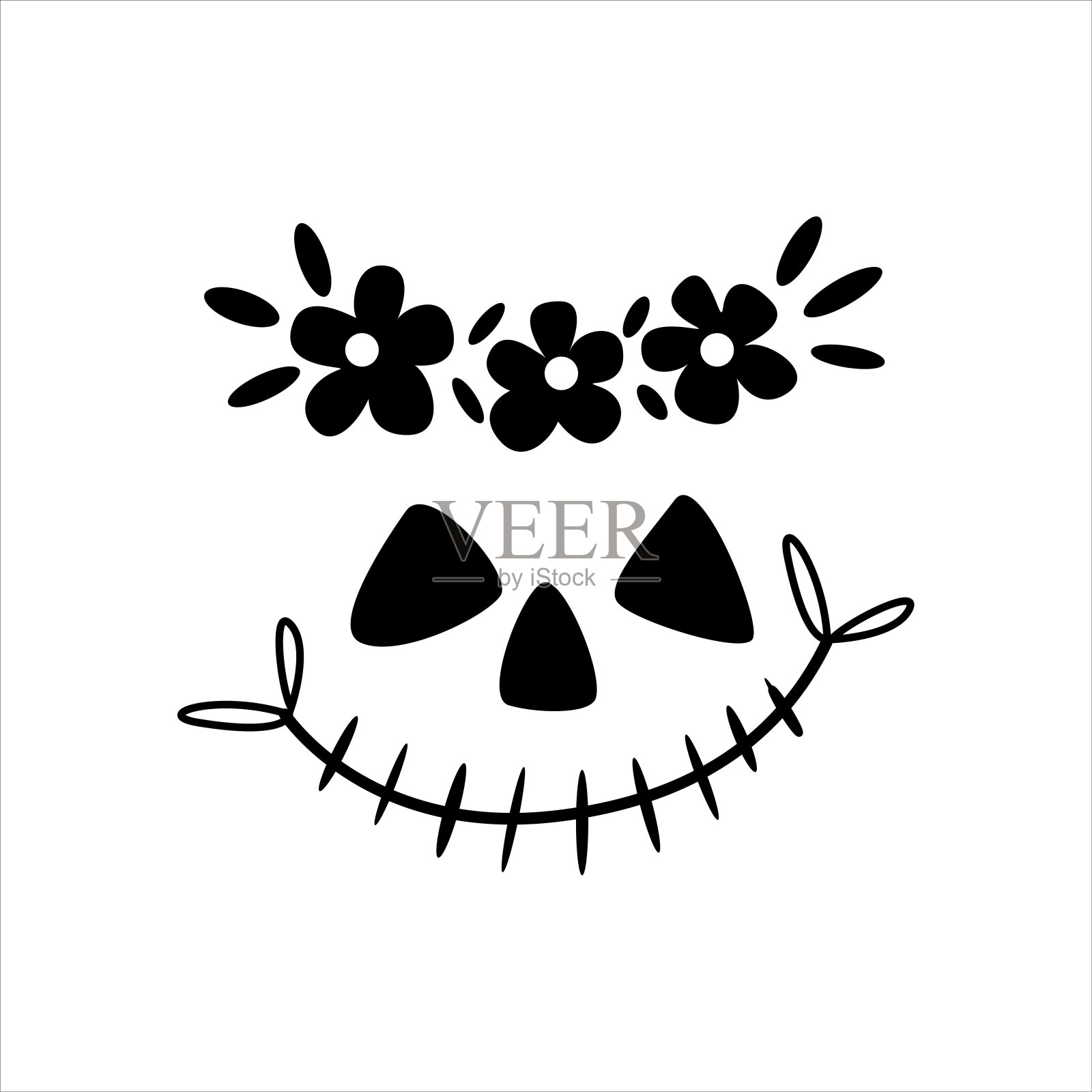 可怕和有趣的脸与花圈的万圣节南瓜或幽灵孤立在白色的背景。插画图片素材