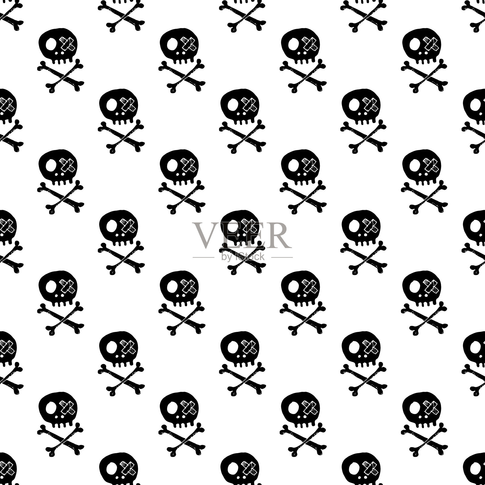骷髅和骨头无缝图案可爱的涂鸦插画图片素材