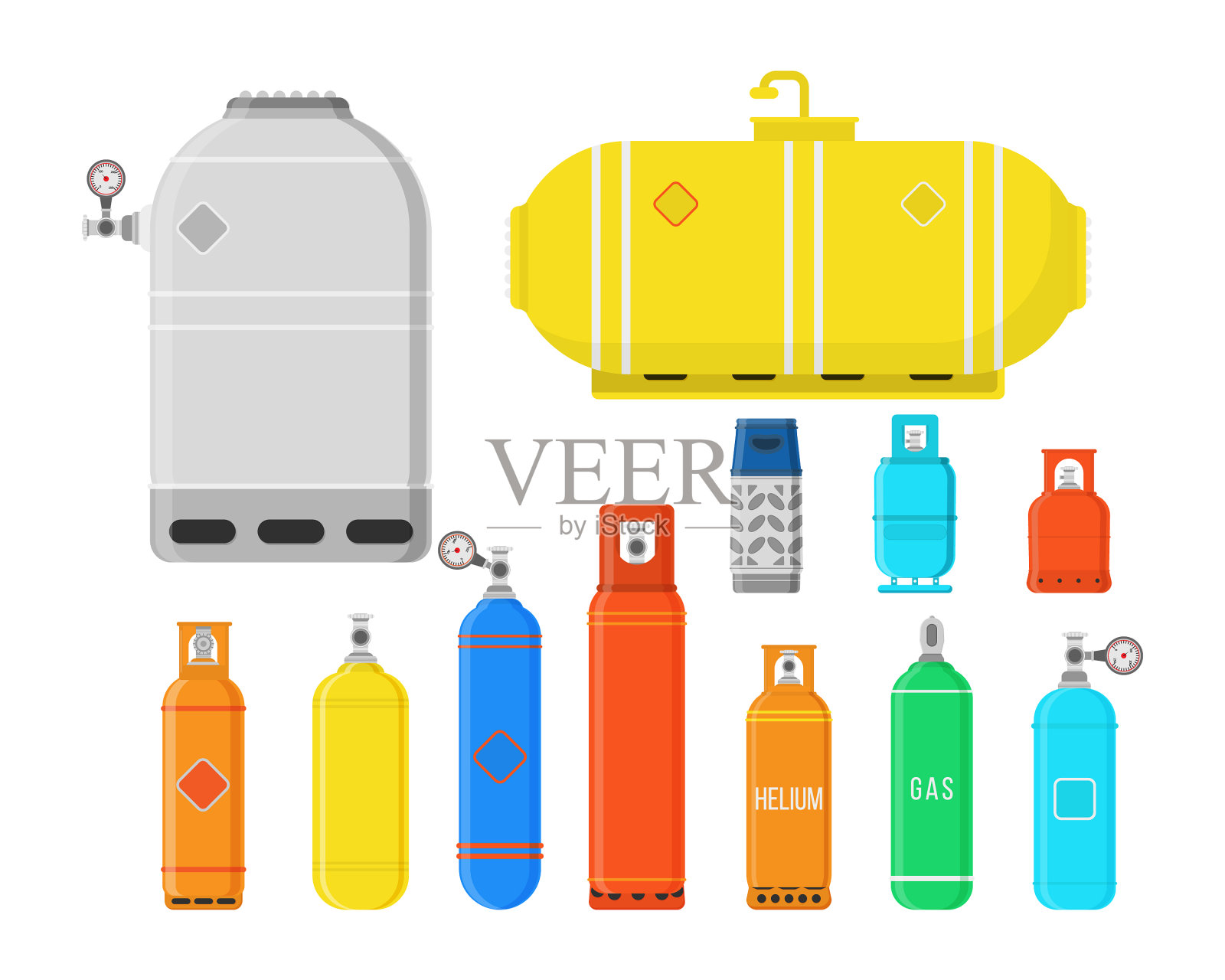 不同的气体钢瓶插画图片素材