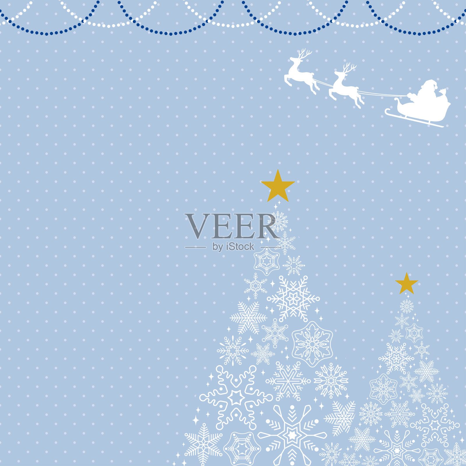 圣诞树框架由雪花与圣诞老人B /蓝灰色的背景插画图片素材