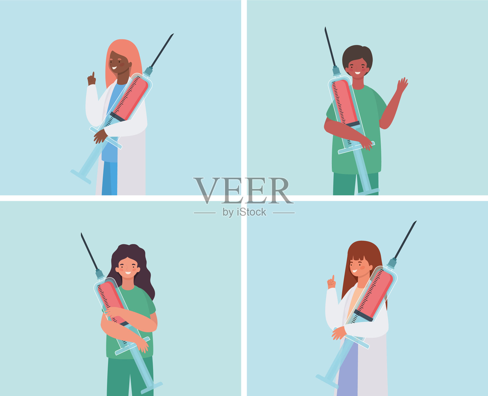 女性和男性医生注射插画图片素材