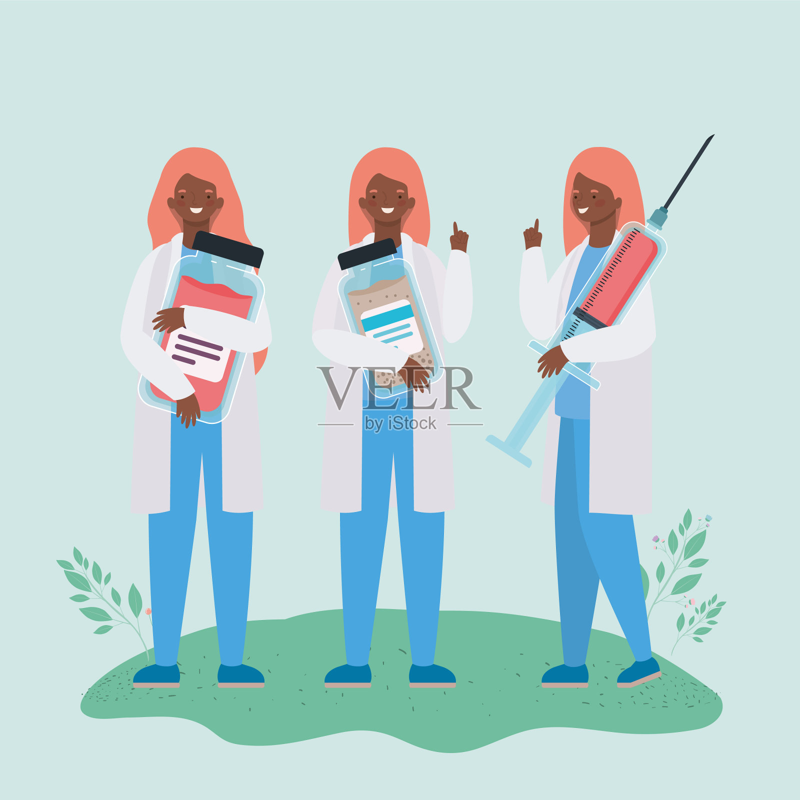 女医生与注射和药瓶插画图片素材