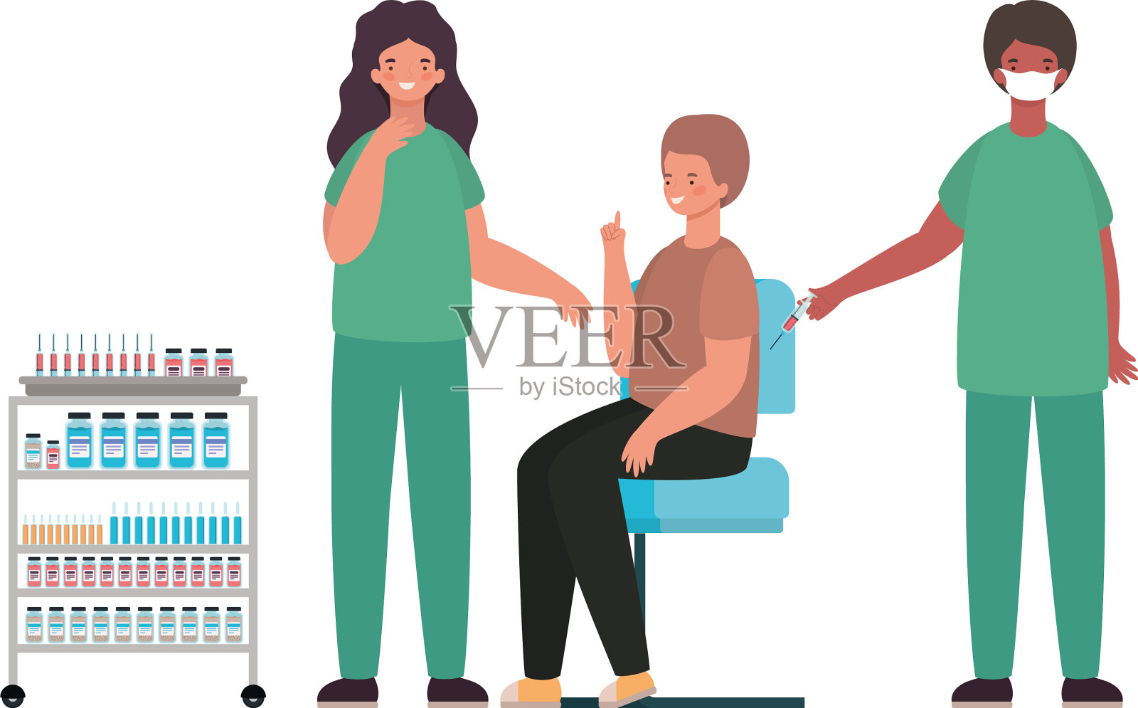 男性和女性医生为男性接种疫苗插画图片素材