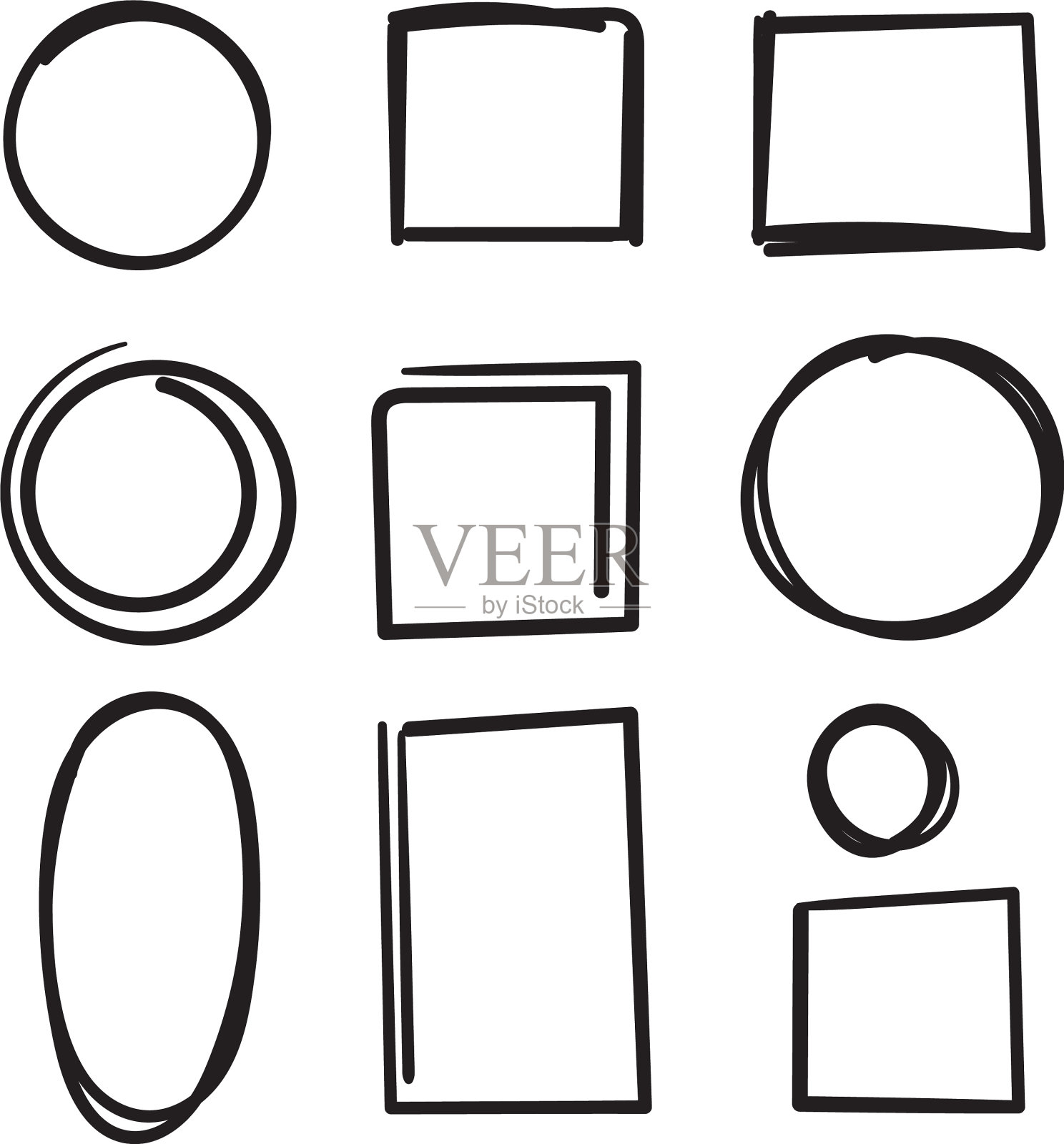 手绘圆形和方形框架收集图标素材