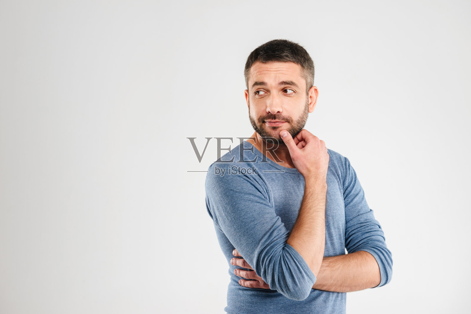 深思熟虑的人被孤立在白色的背景下照片摄影图片