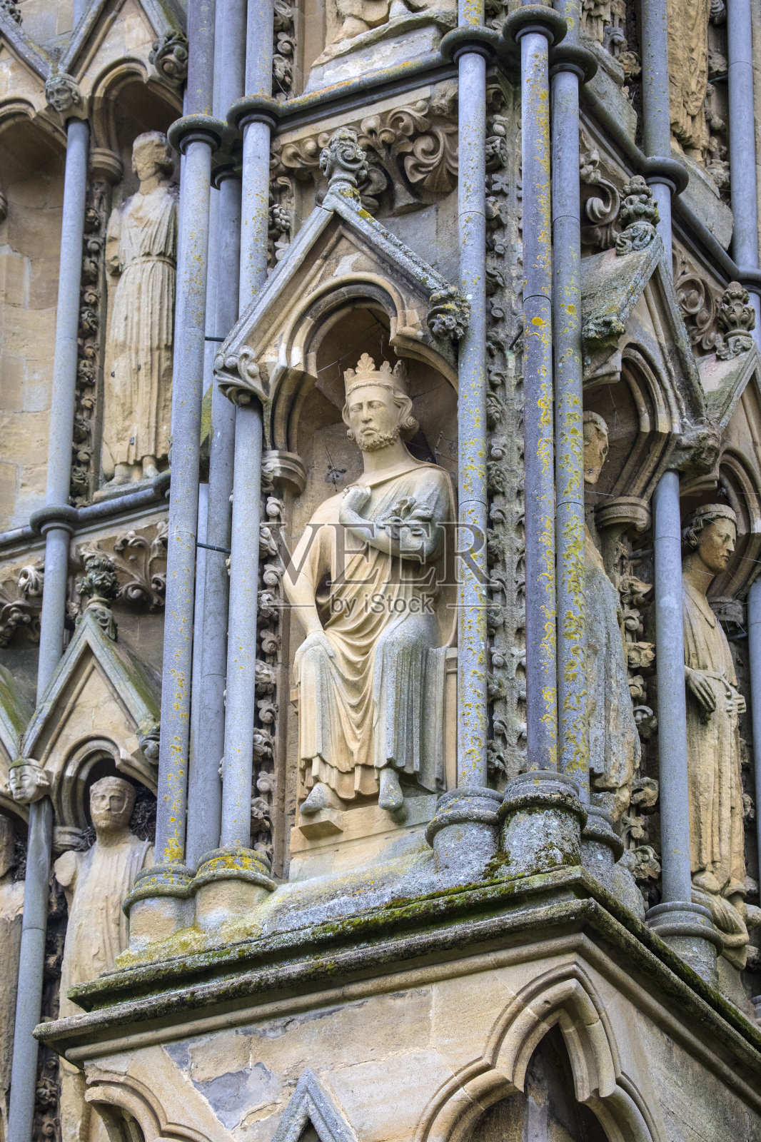 英国萨默塞特的威尔斯大教堂外观雕塑照片摄影图片