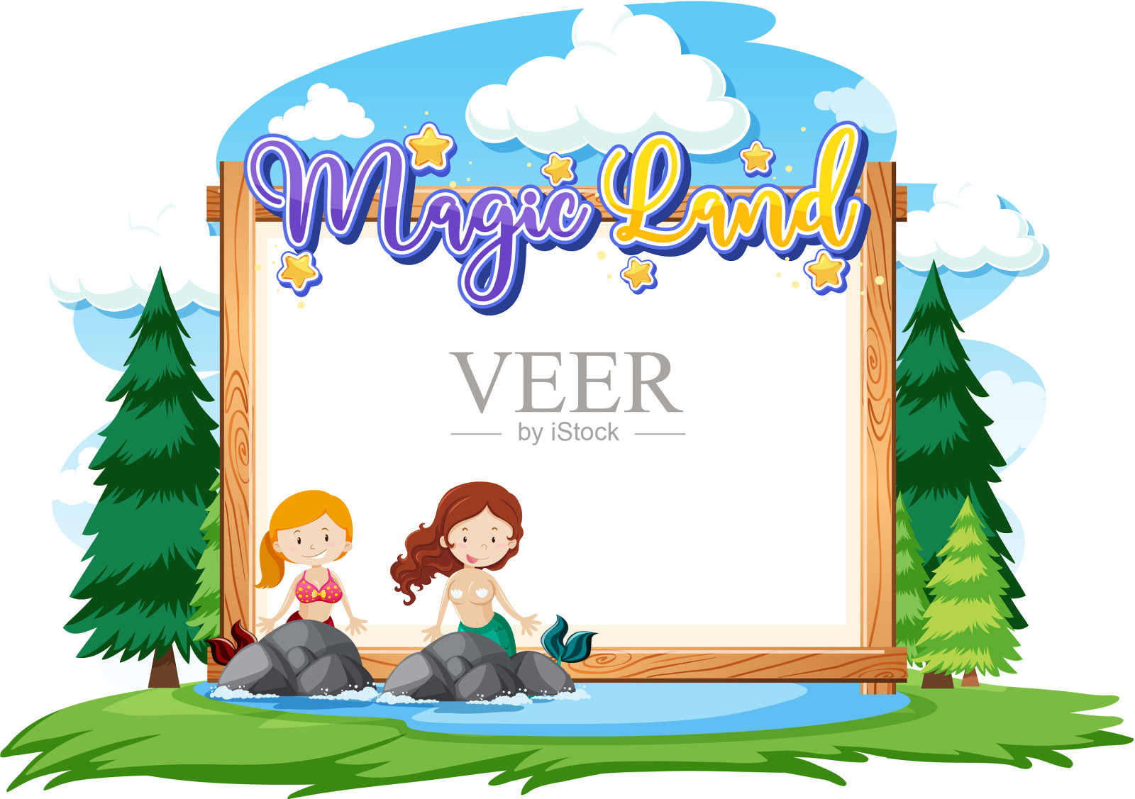 公园美人鱼的边界模板设计设计元素图片