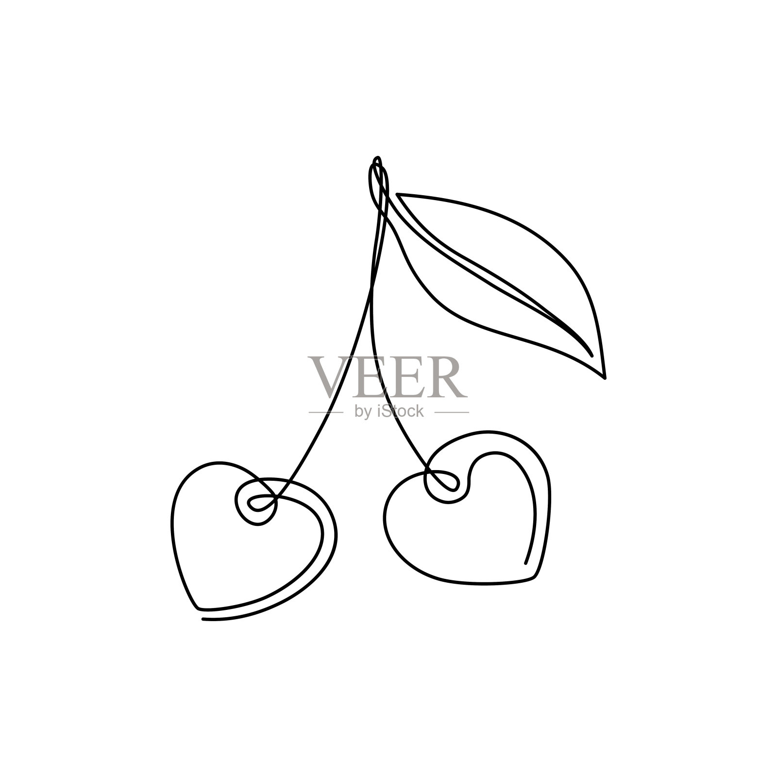 两颗心形的樱桃。插画图片素材
