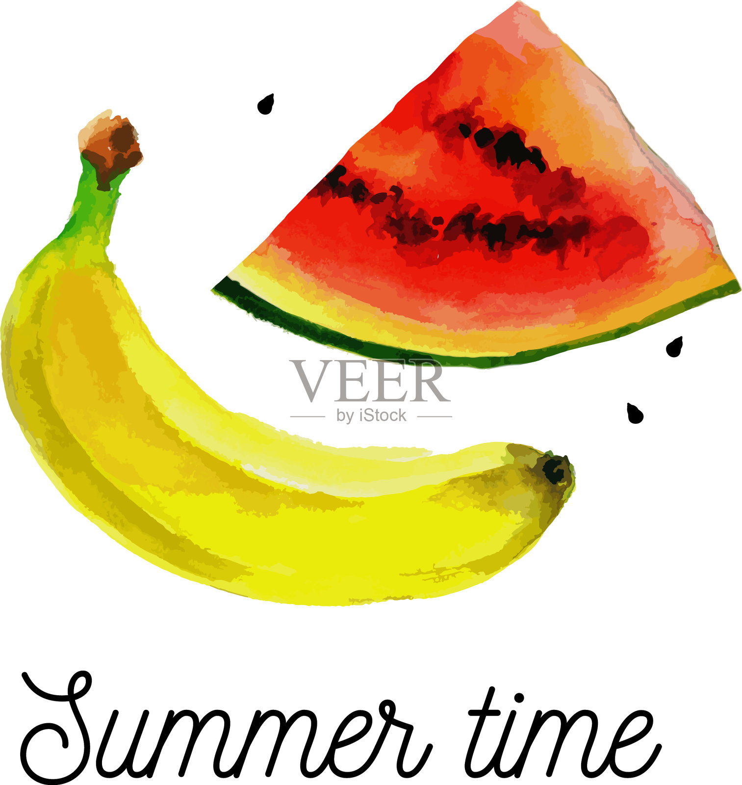 水果集西瓜香蕉水彩画图标素材