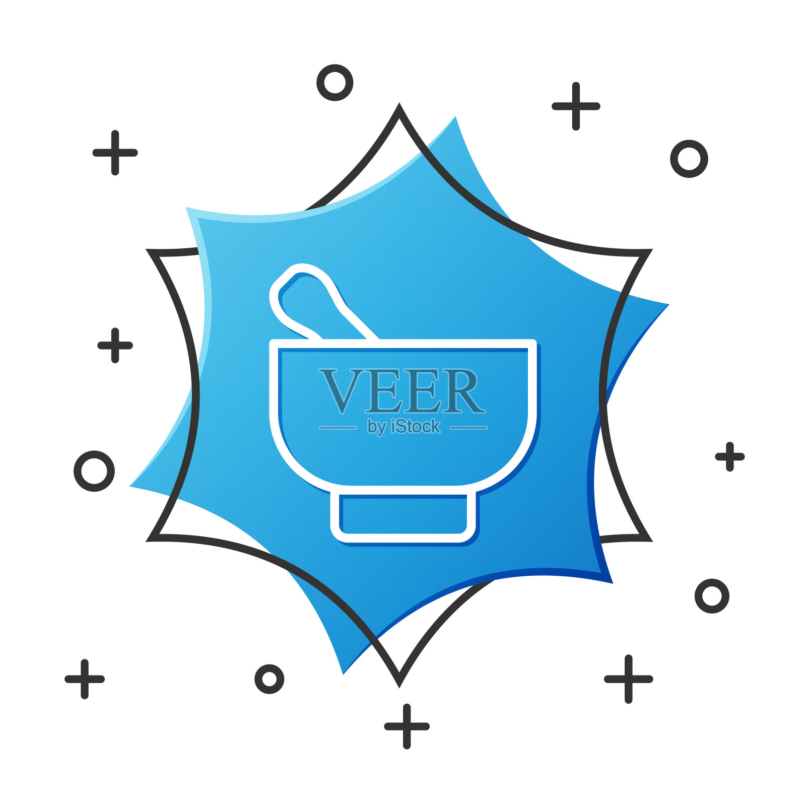 白线魔法臼和杵孤立的图标插画图片素材