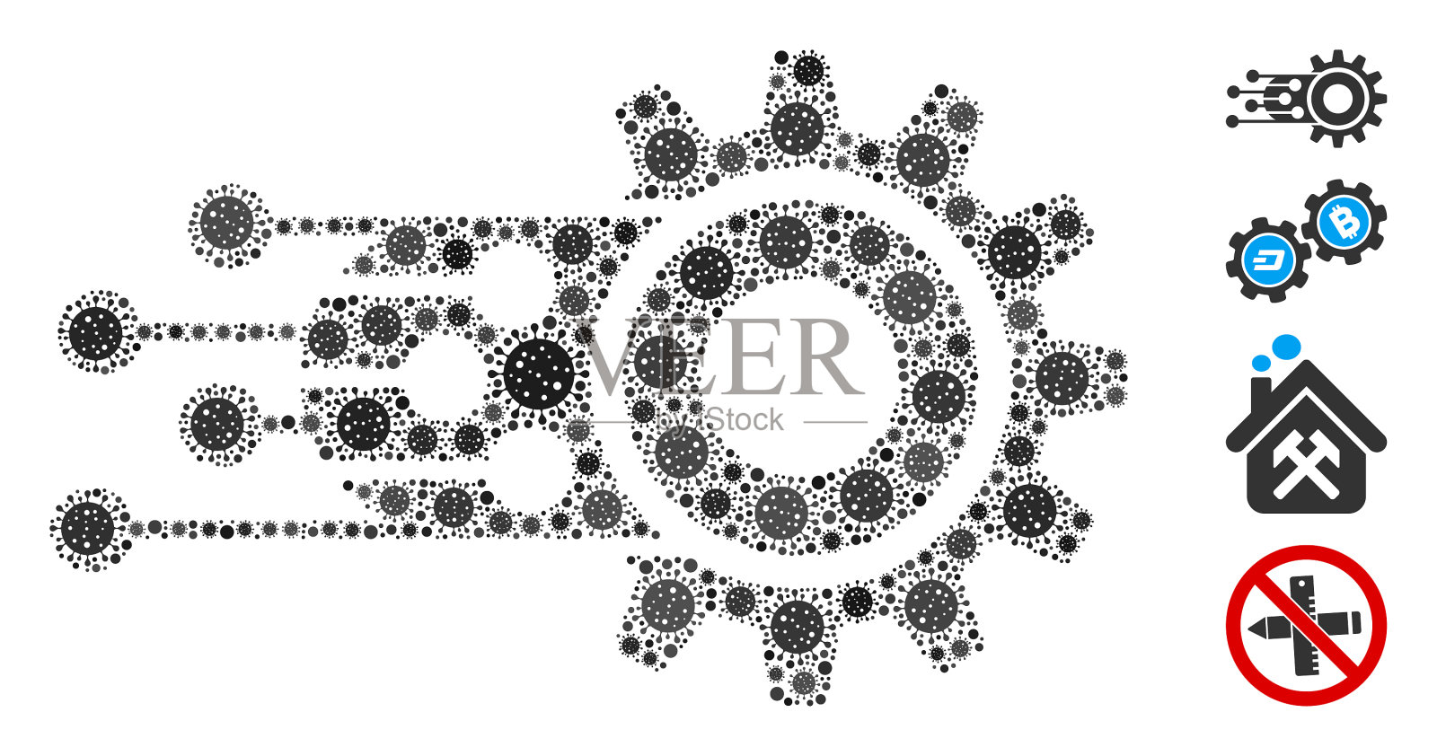 机器学习冠状病毒马赛克图标插画图片素材