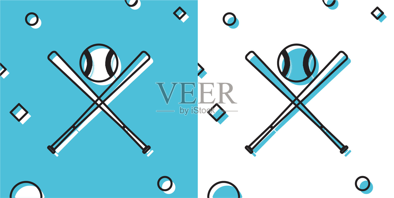 黑色交叉棒球棒和球图标孤立插画图片素材