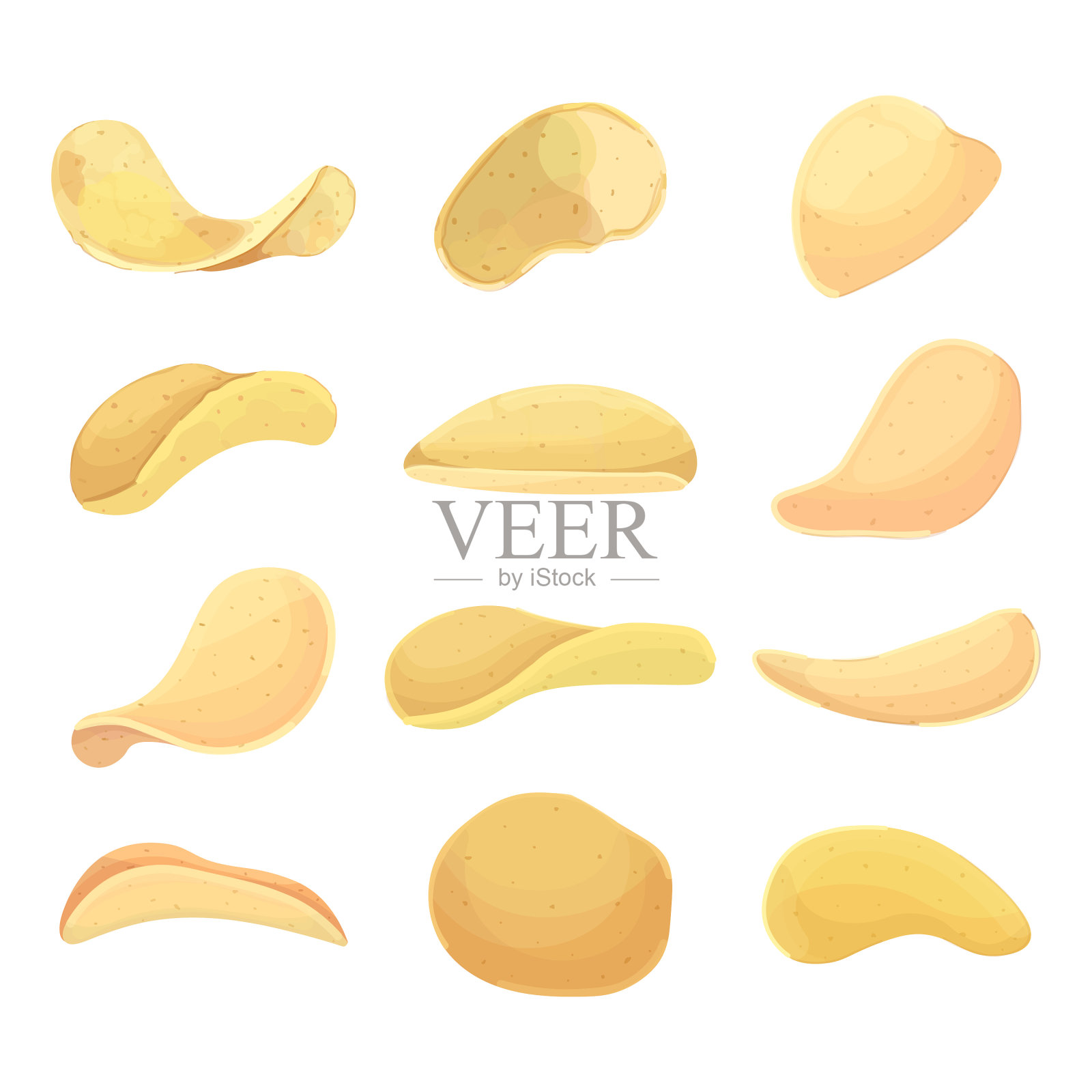 设置土豆片孤立的白色背景插画图片素材