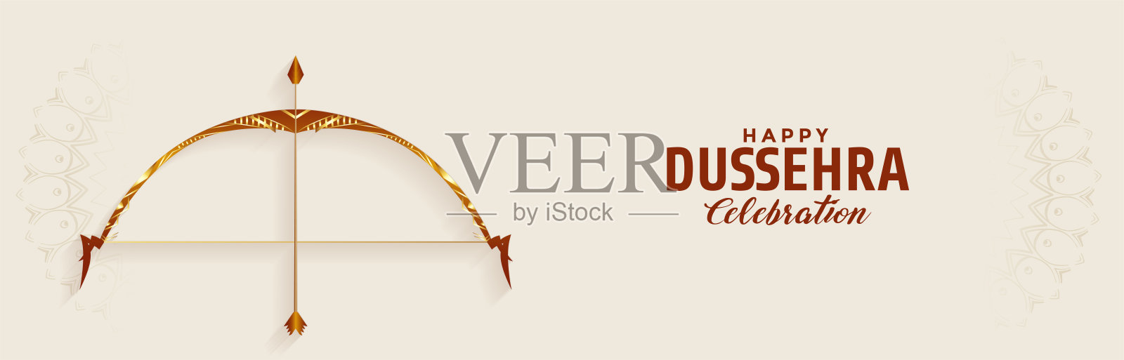 快乐的杜塞赫拉节日宽幅横幅与弓和箭插画图片素材