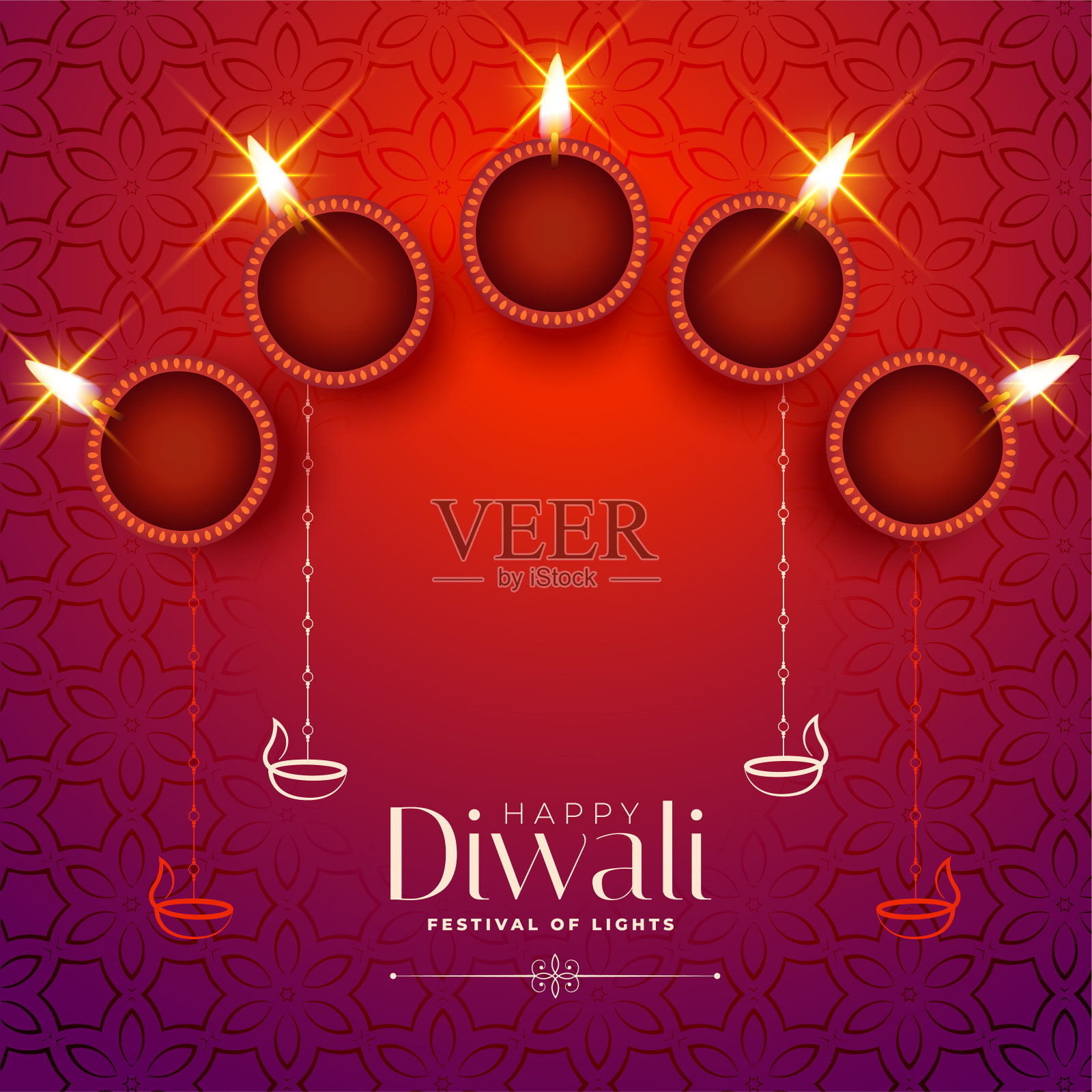 闪亮的快乐排灯节卡片与文本空间设计模板素材