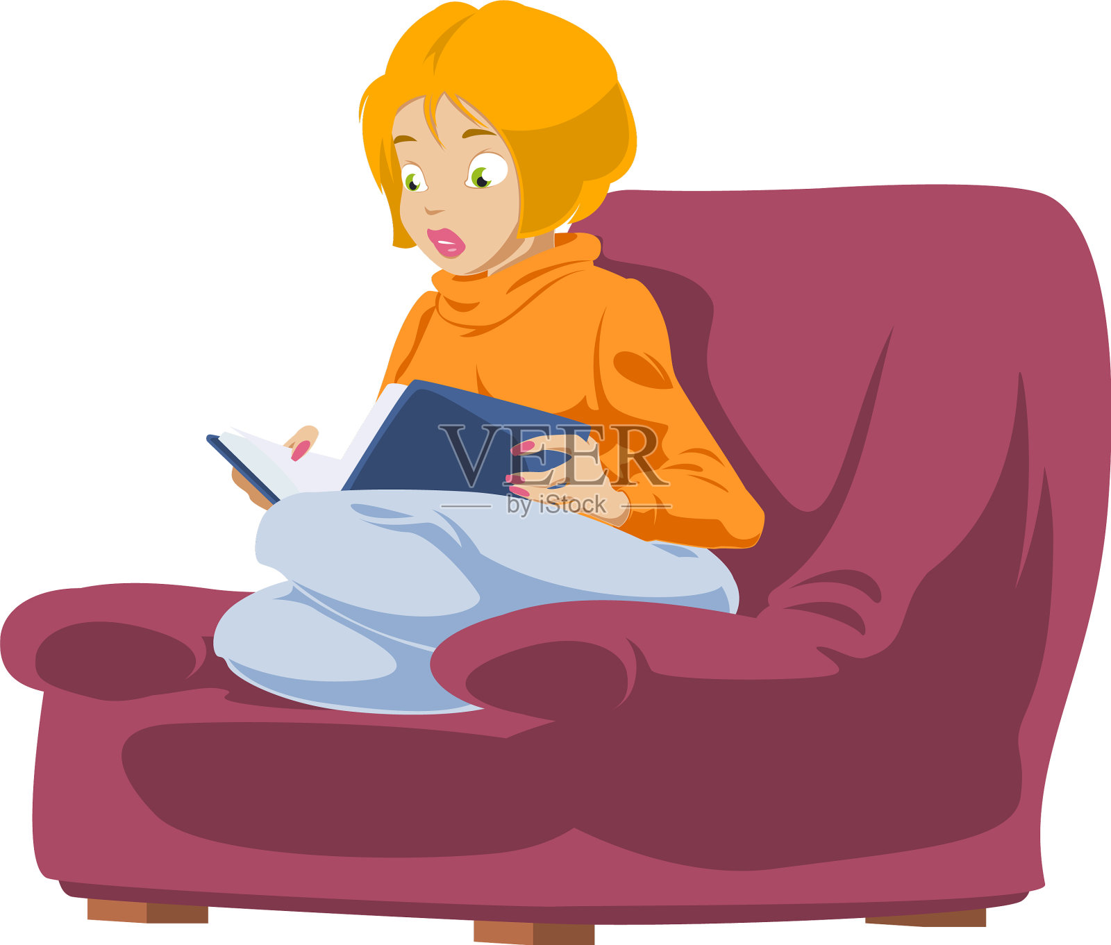 女孩读一本书有趣的人设计元素图片