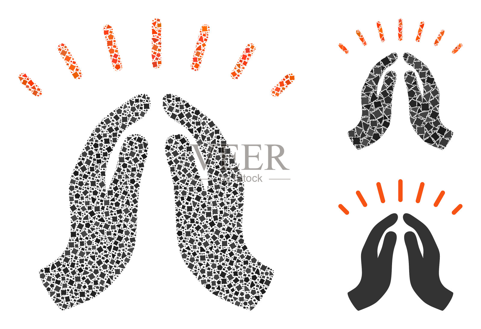 坑坑洼洼的希望手图标拼贴插画图片素材