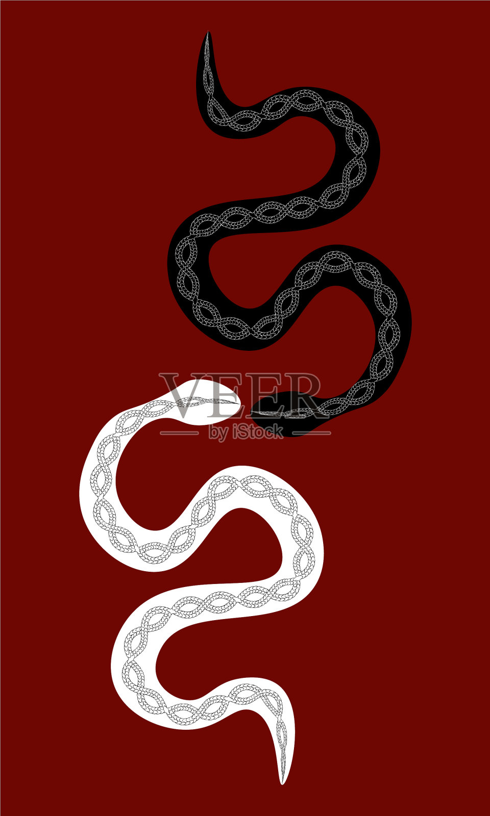 黑色和白色的蛇在红色的背景插画图片素材