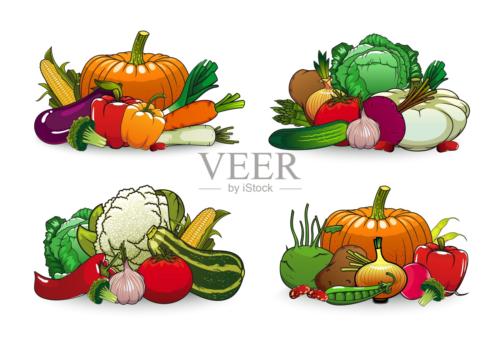 农场蔬菜矢量图标卡通蔬菜设置插画图片素材