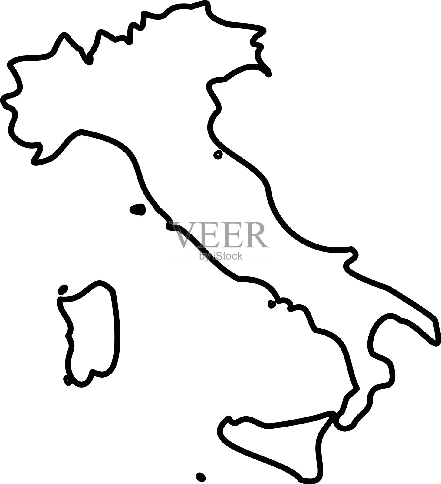 意大利-纯黑色轮廓边界地图国家插画图片素材