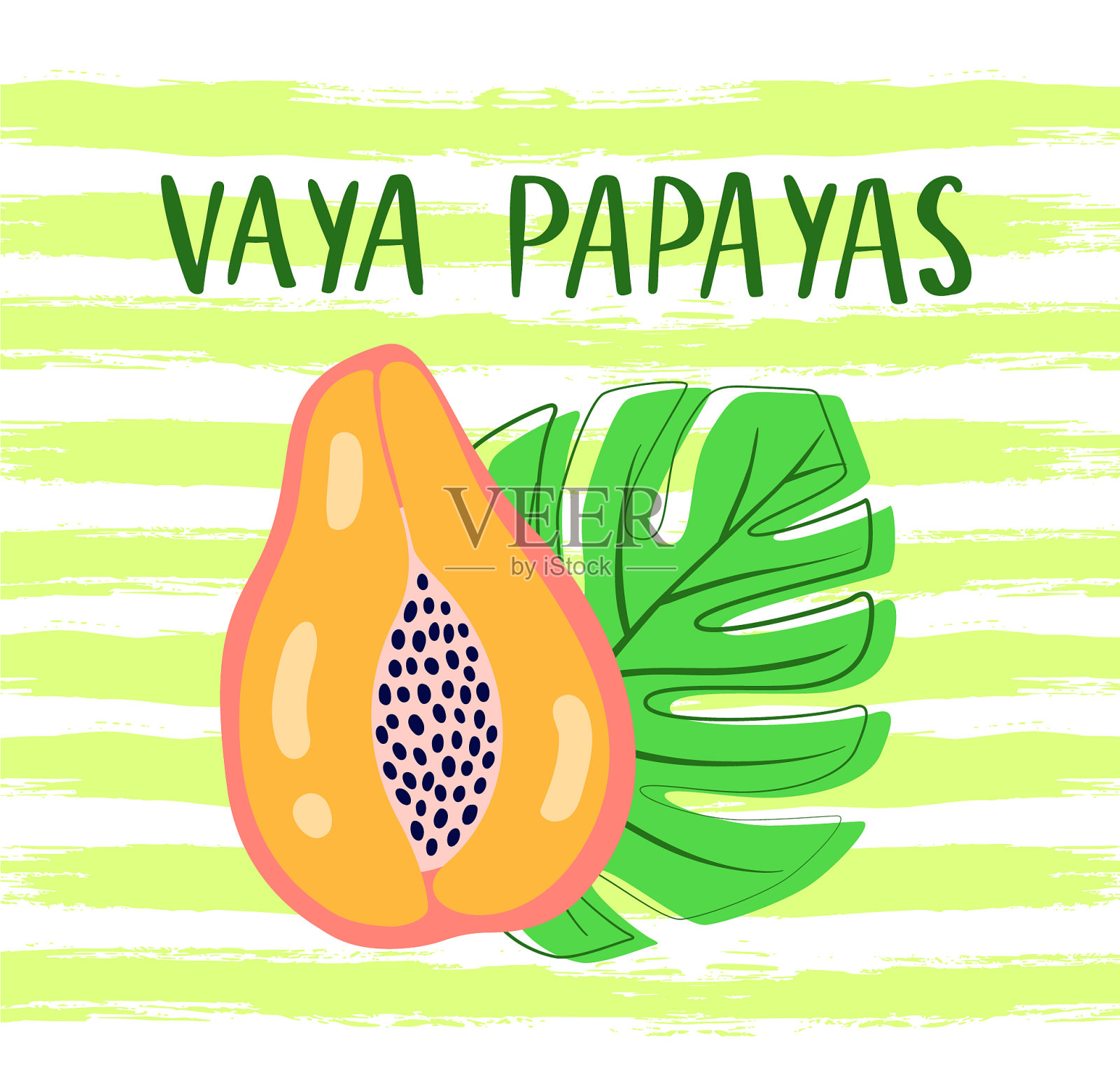 瓦雅木瓜海报与字母口号插画图片素材