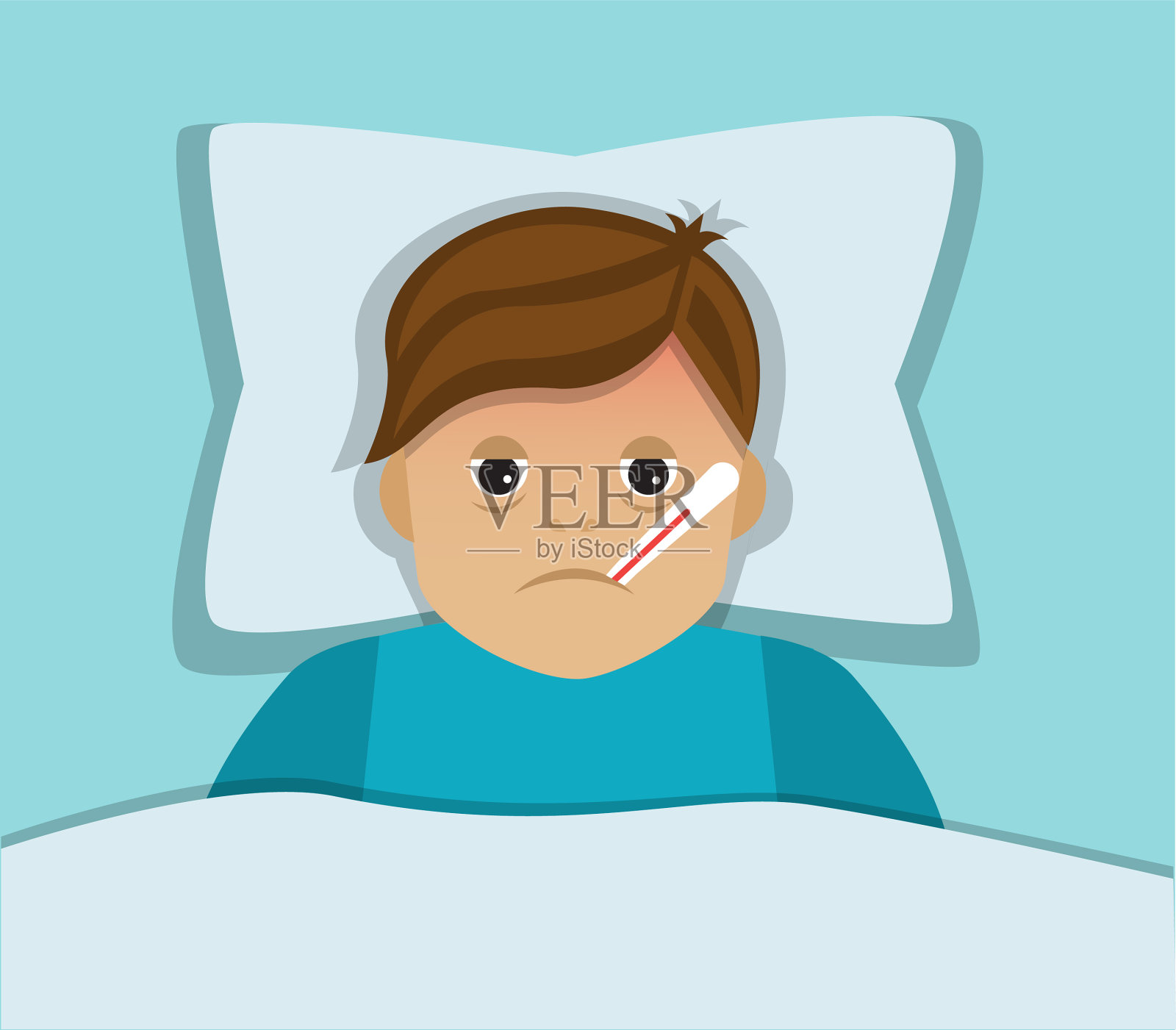 一个病人用温度计感染了病毒插画图片素材