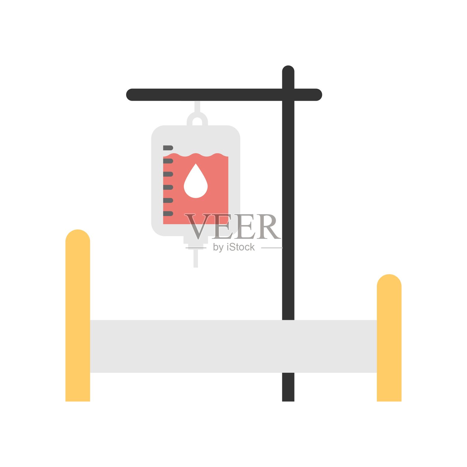 IV袋图标在平坦的风格。血液袋的迹象。插画图片素材