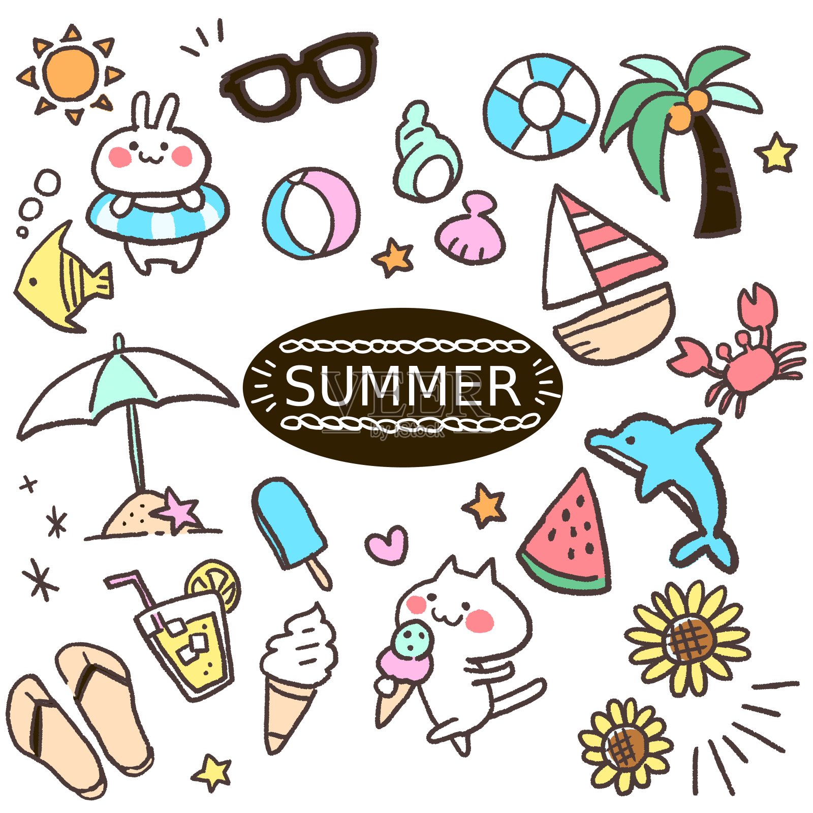 夏天图标设置插画图片素材