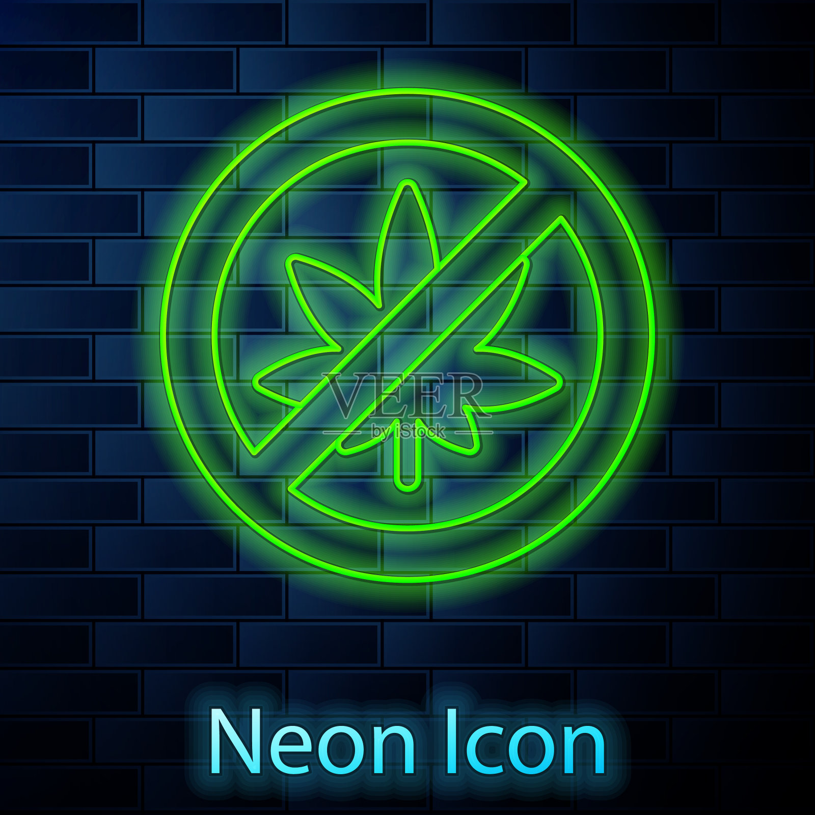 发光的霓虹线停止大麻或大麻叶插画图片素材