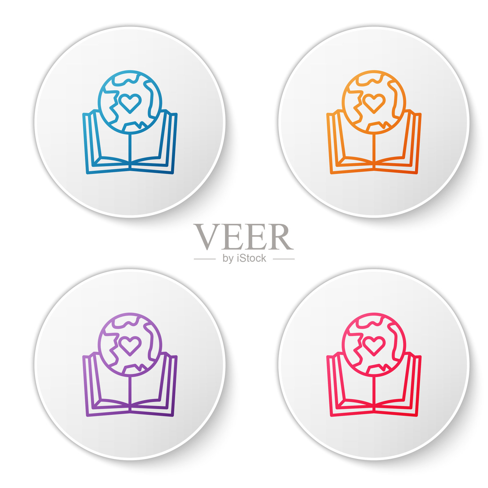 彩色线地球地球仪和书图标隔离图标素材