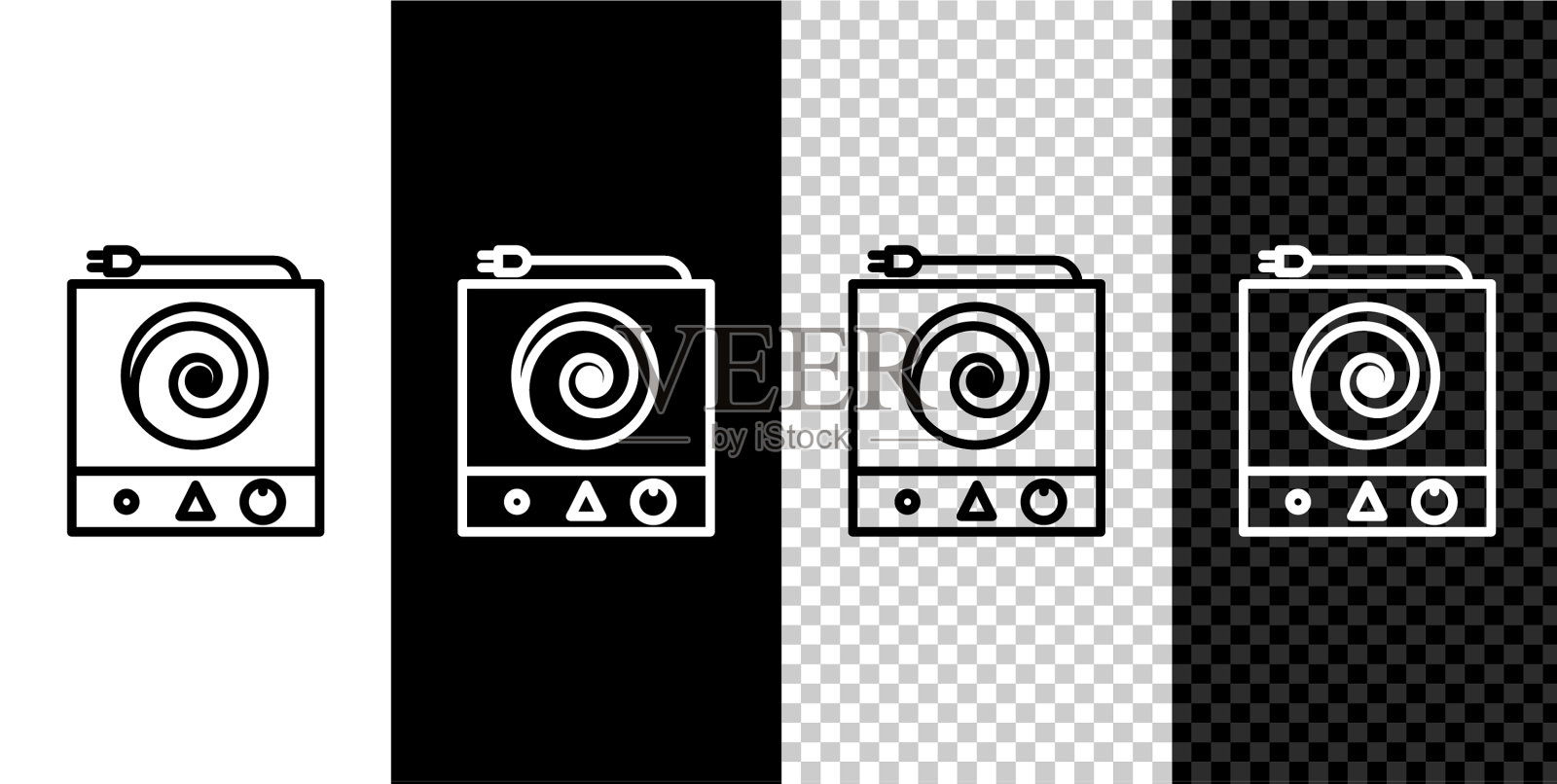 设定线电炉图标隔离在黑色和图标素材