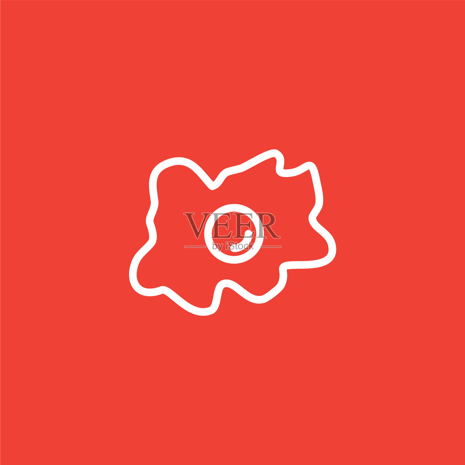 煎蛋线图标上红色背景红平插画图片素材