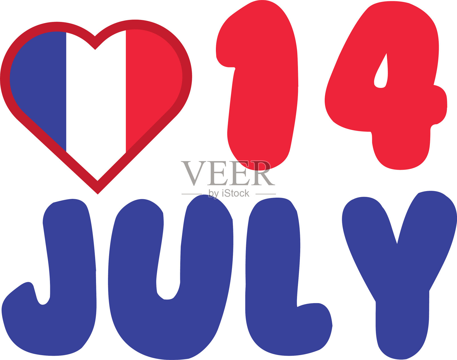 法国国旗在心中与7月14日手绘风格插画图片素材