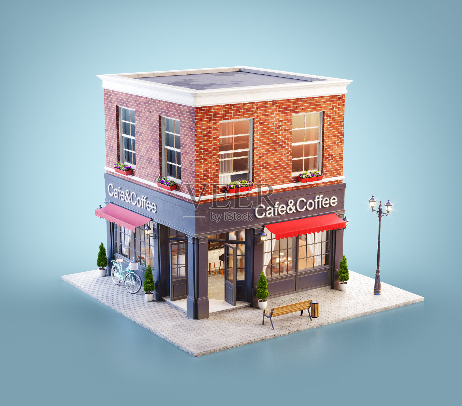 不寻常的三维插图的一个舒适的咖啡馆照片摄影图片