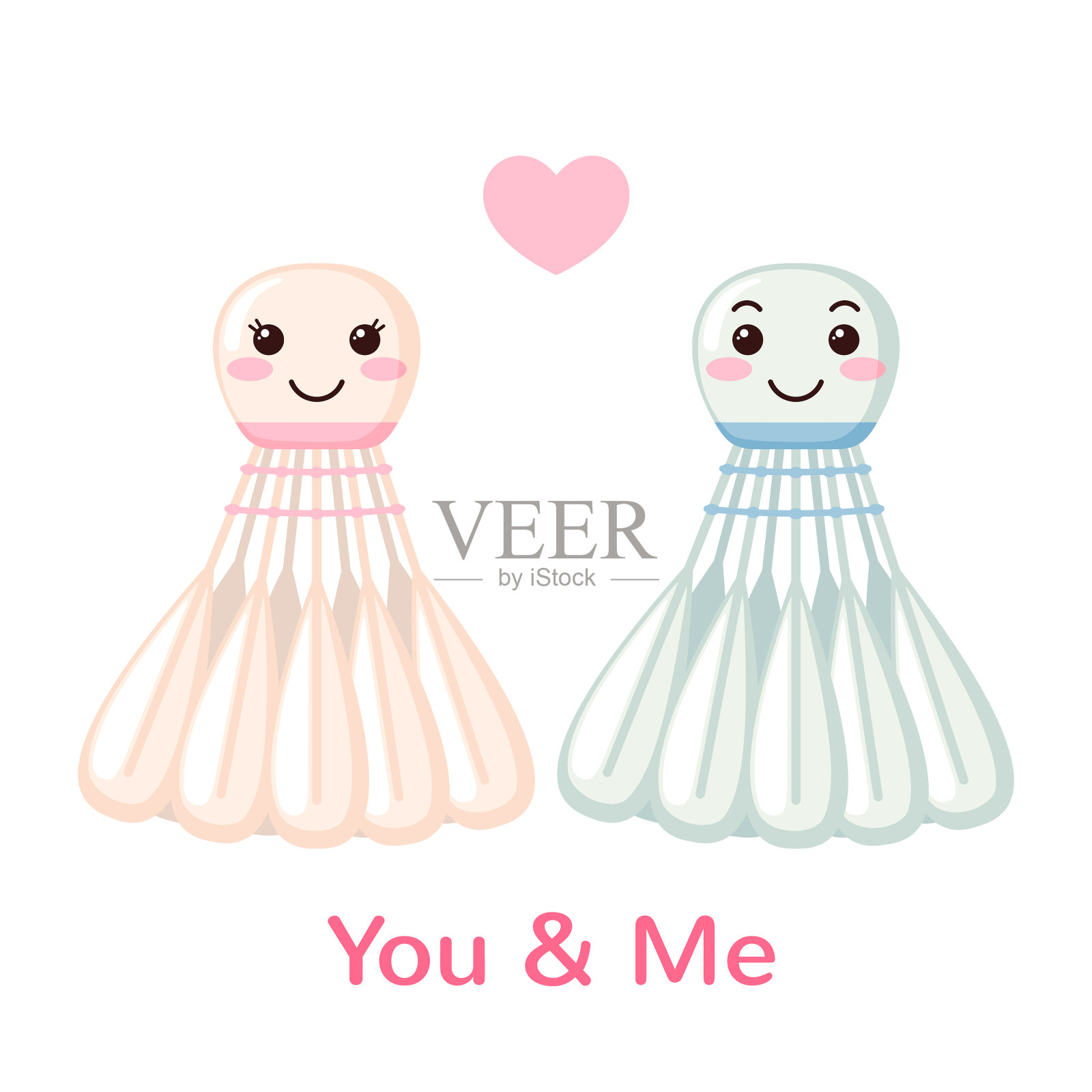 可爱的羽毛球在卡哇伊风格坠入爱河插画图片素材