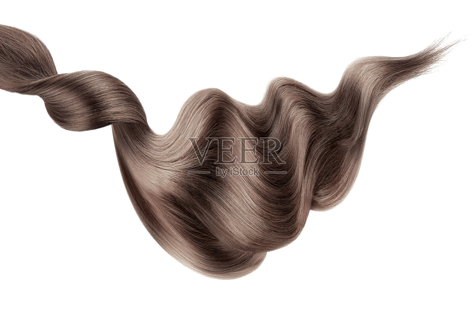 棕色光泽的头发，白色背景，孤立照片摄影图片